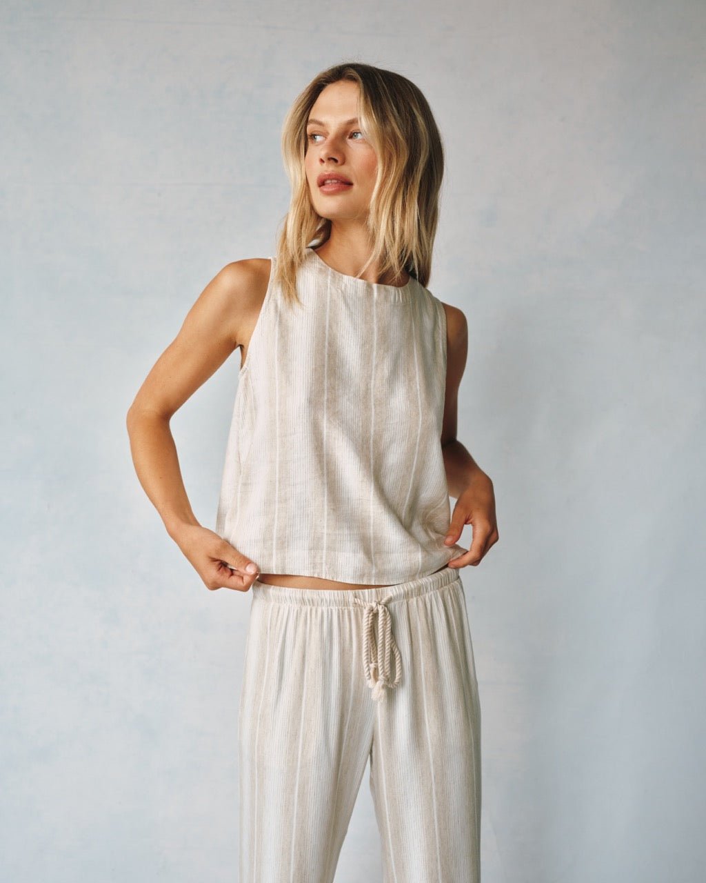 Bella Dahl Sleeveless Button Back Top Positano Sand Stripe