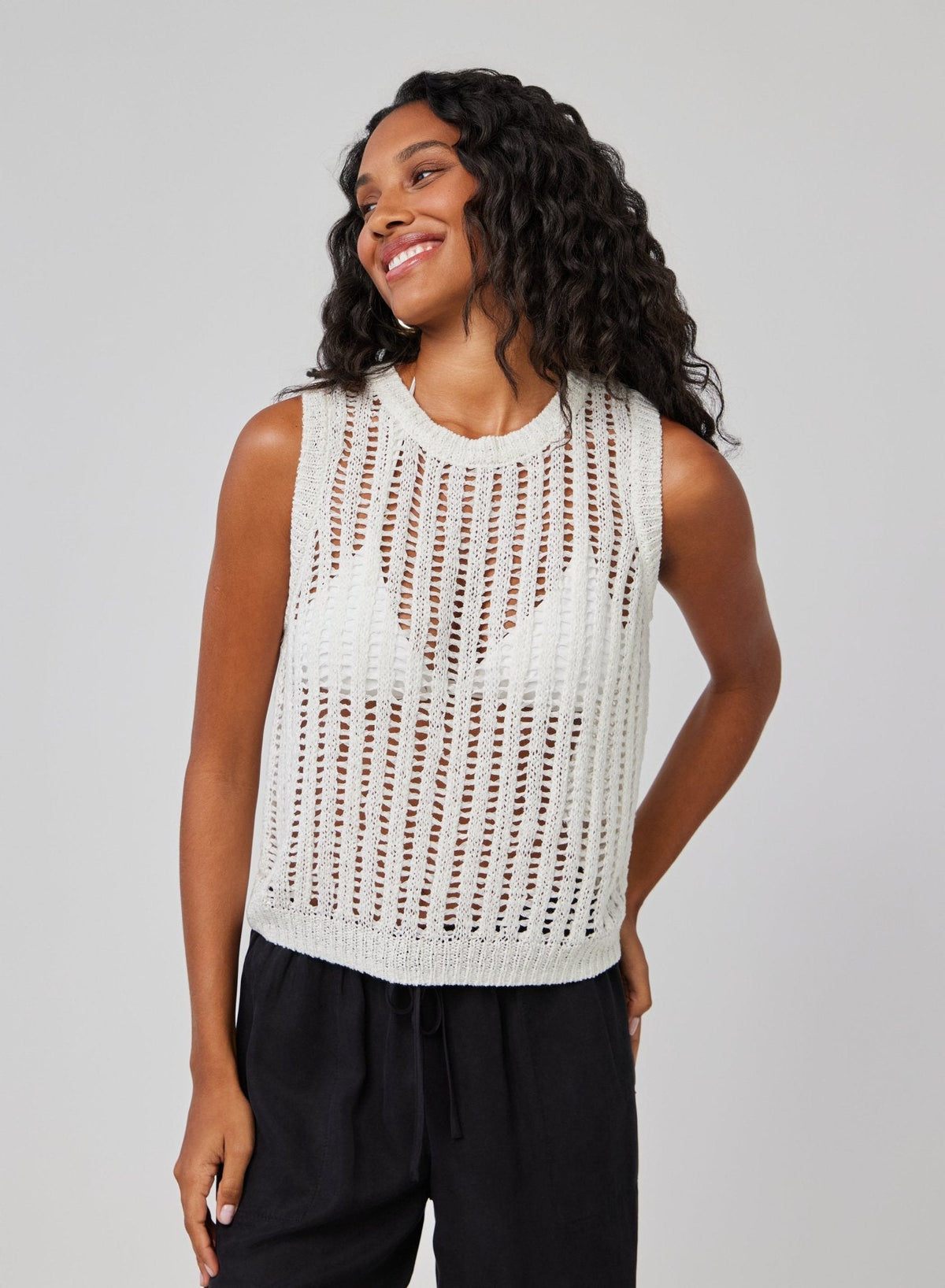 Bella Dahl Sleeveless Open Knit Sweater Vest
