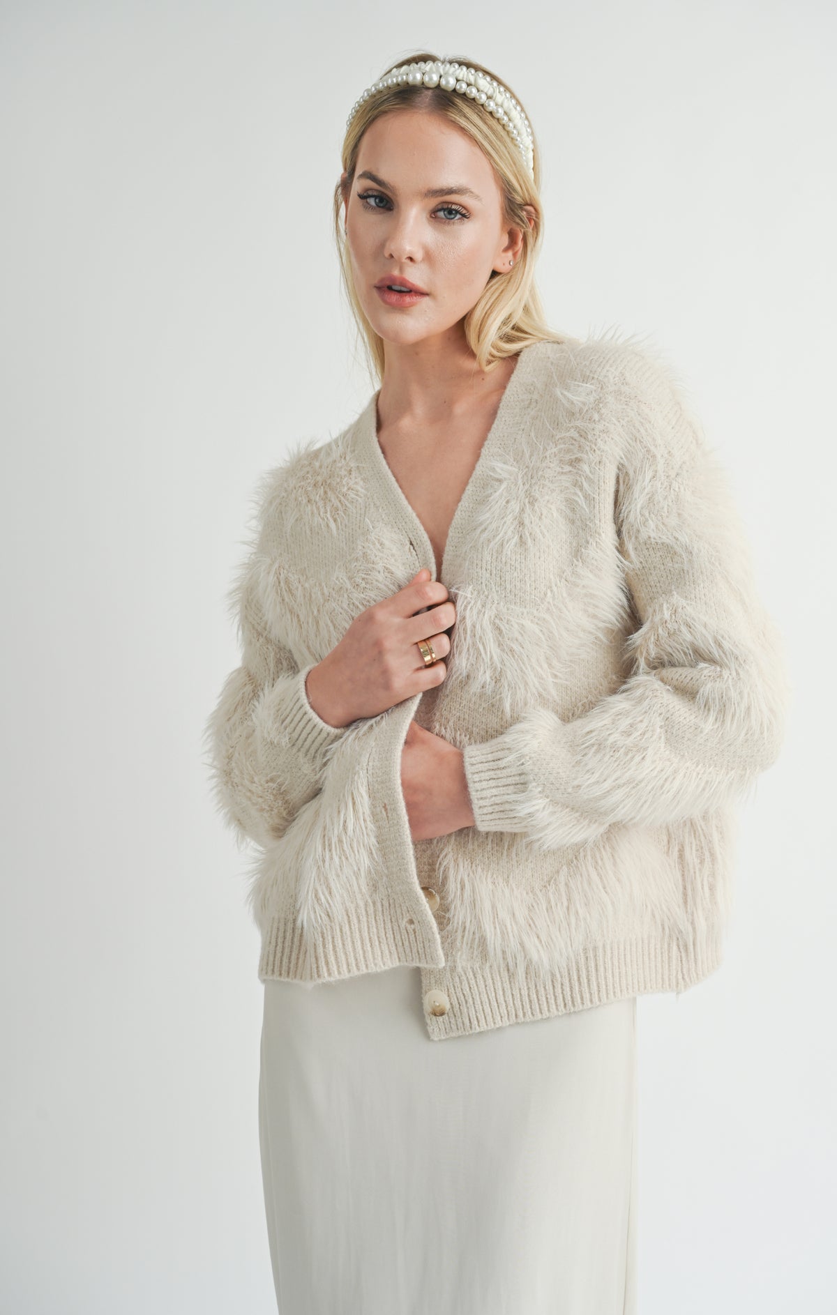 SAGE THE LABEL Delia Feather Stripe Cardigan