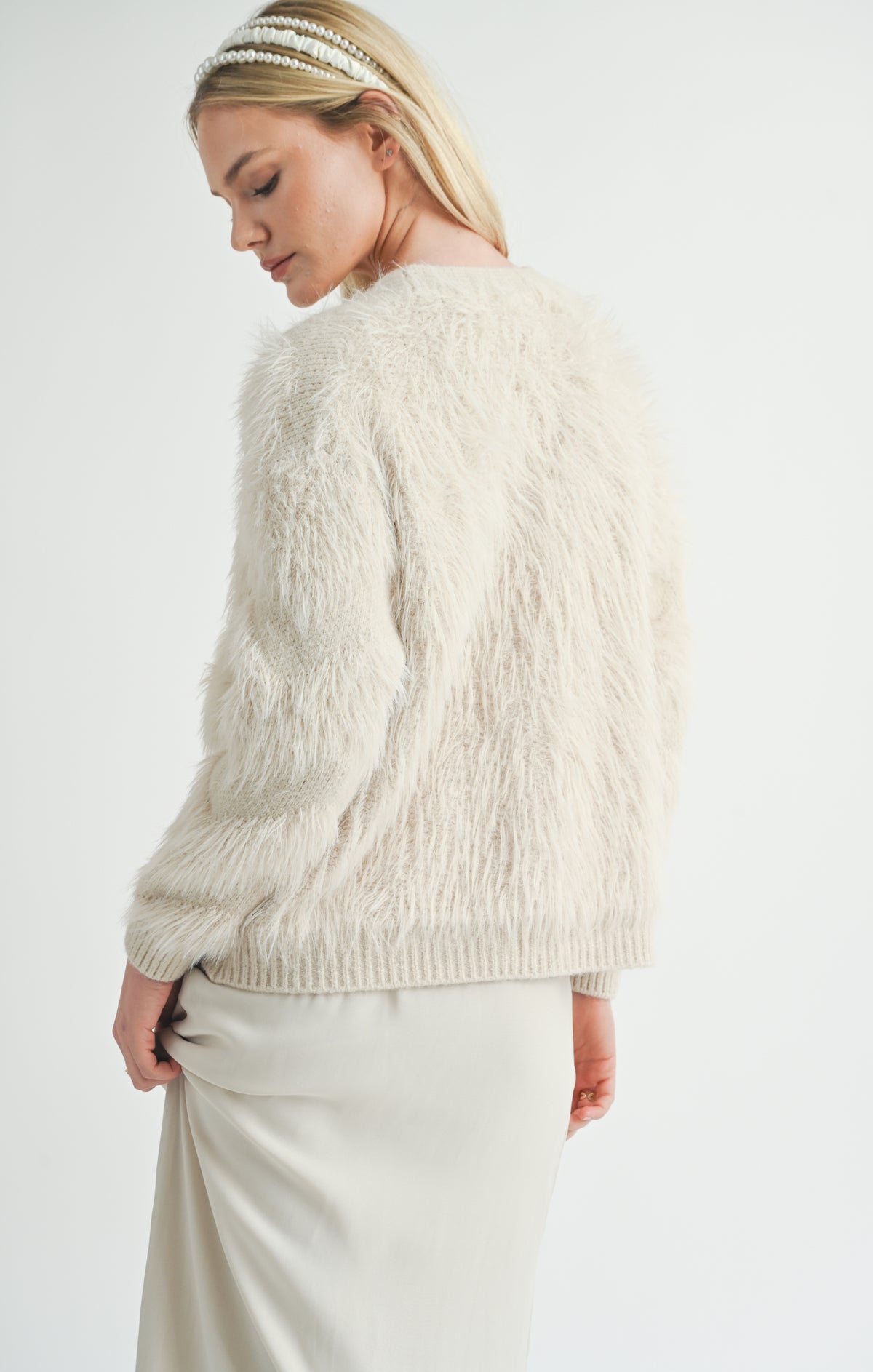 SAGE THE LABEL Delia Feather Stripe Cardigan