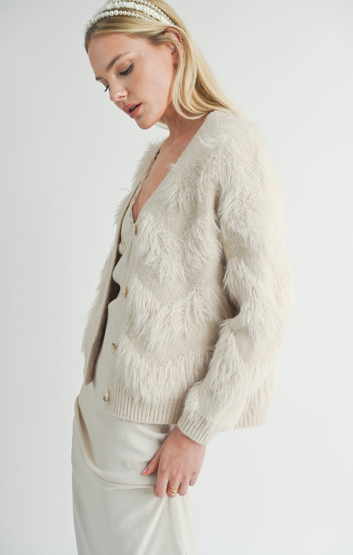 SAGE THE LABEL Delia Feather Stripe Cardigan