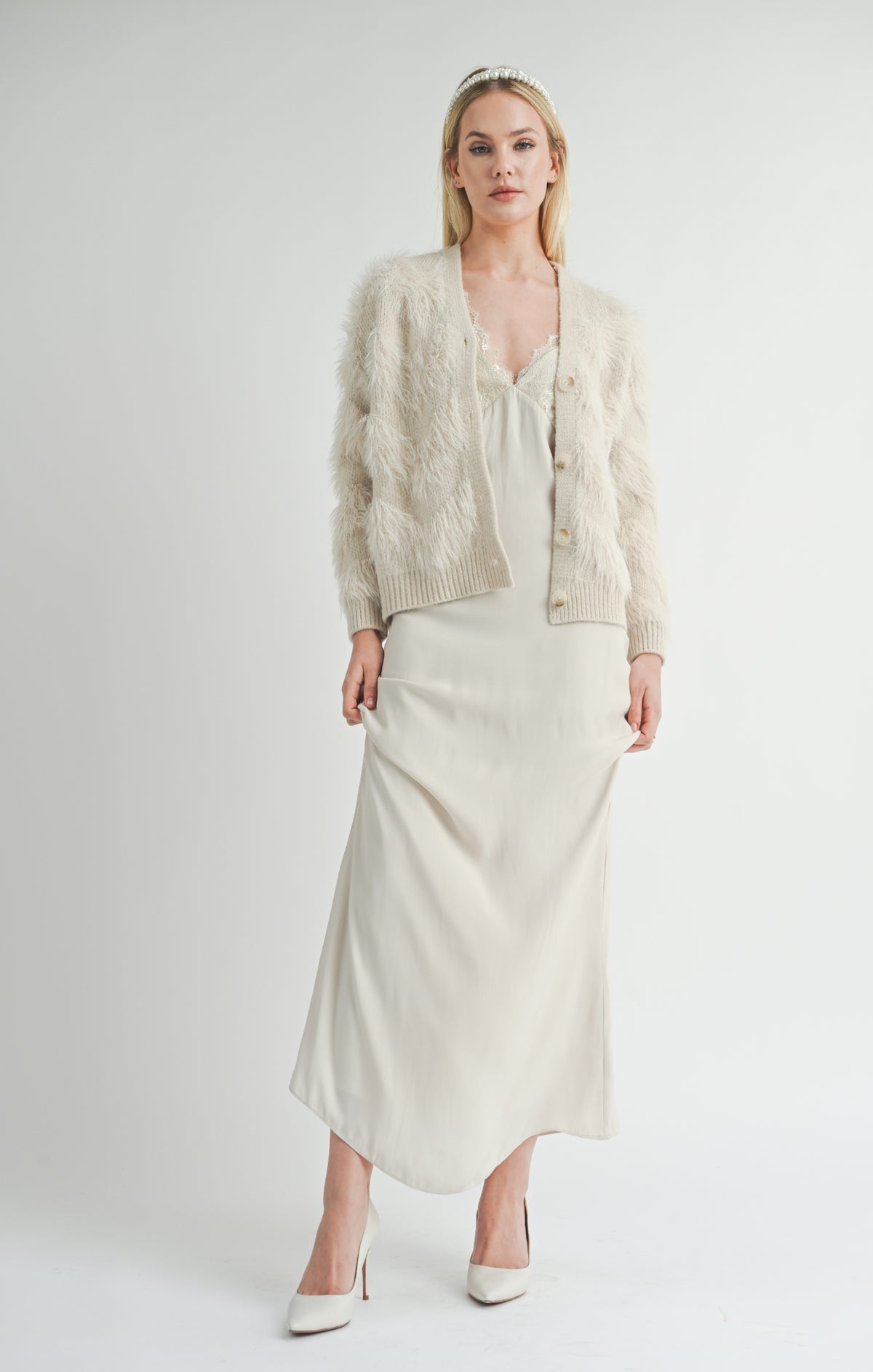 SAGE THE LABEL Delia Feather Stripe Cardigan