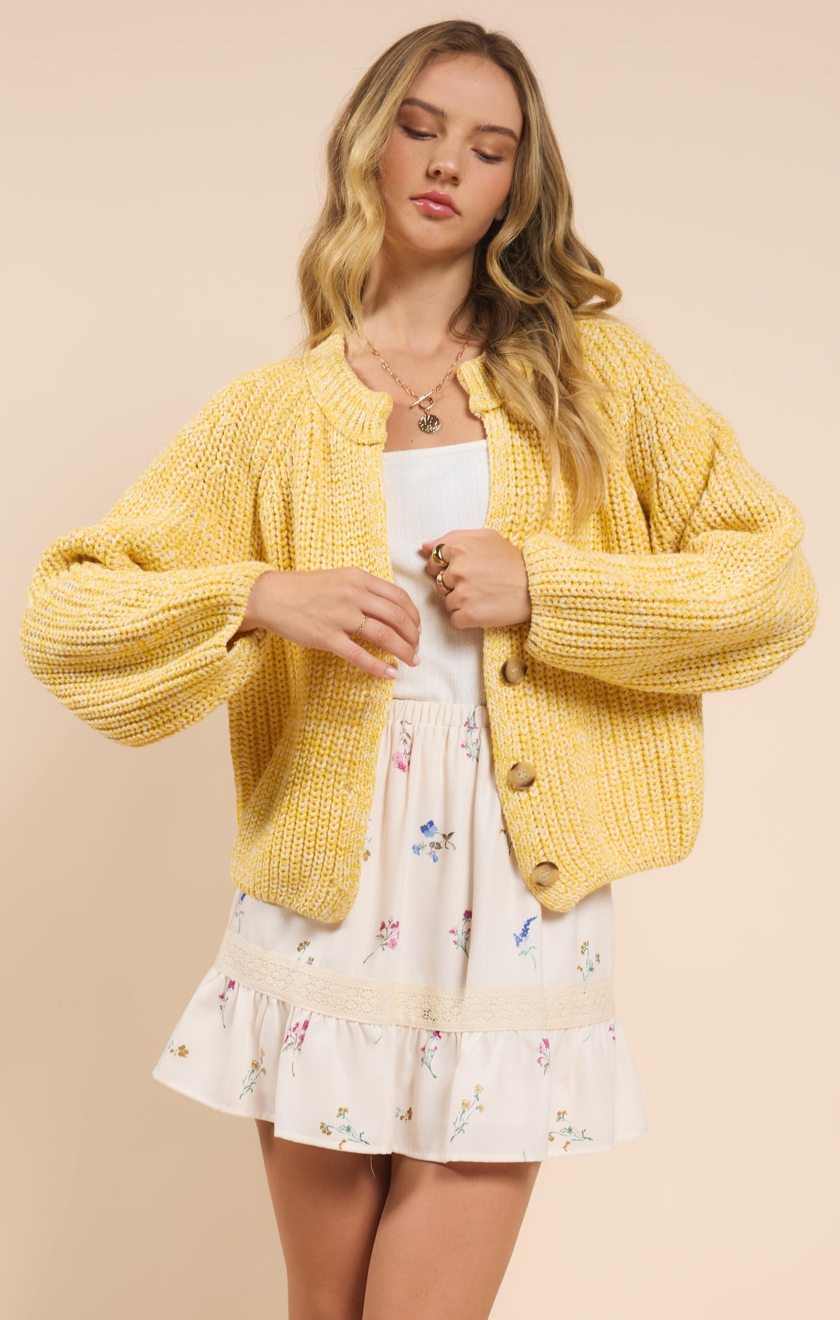Sadie &amp; Sage Sunroof Half Buttoned Cardigan Lemon