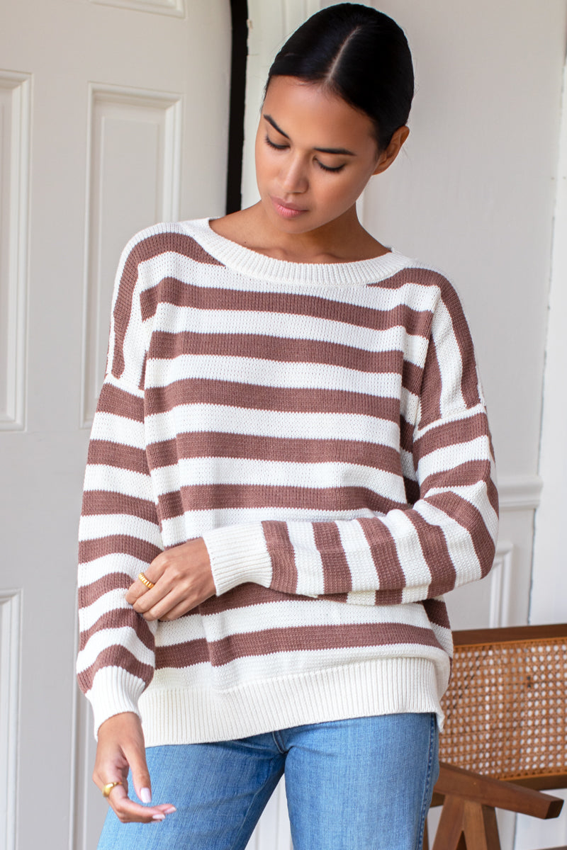 EMERSON FRY Carolyn Sweater in Mocha French Stripe Organic