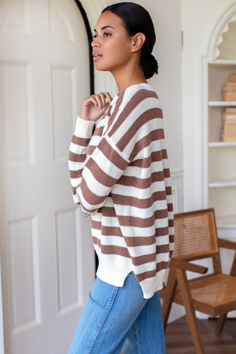 EMERSON FRY Carolyn Sweater in Mocha French Stripe Organic