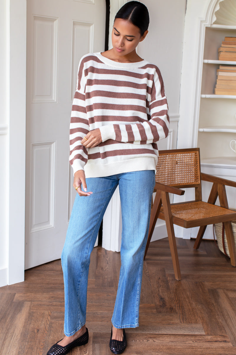 EMERSON FRY Carolyn Sweater in Mocha French Stripe Organic