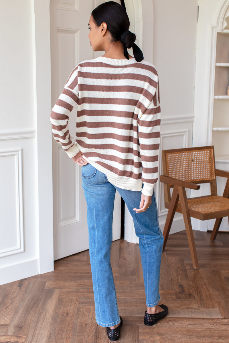 EMERSON FRY Carolyn Sweater in Mocha French Stripe Organic