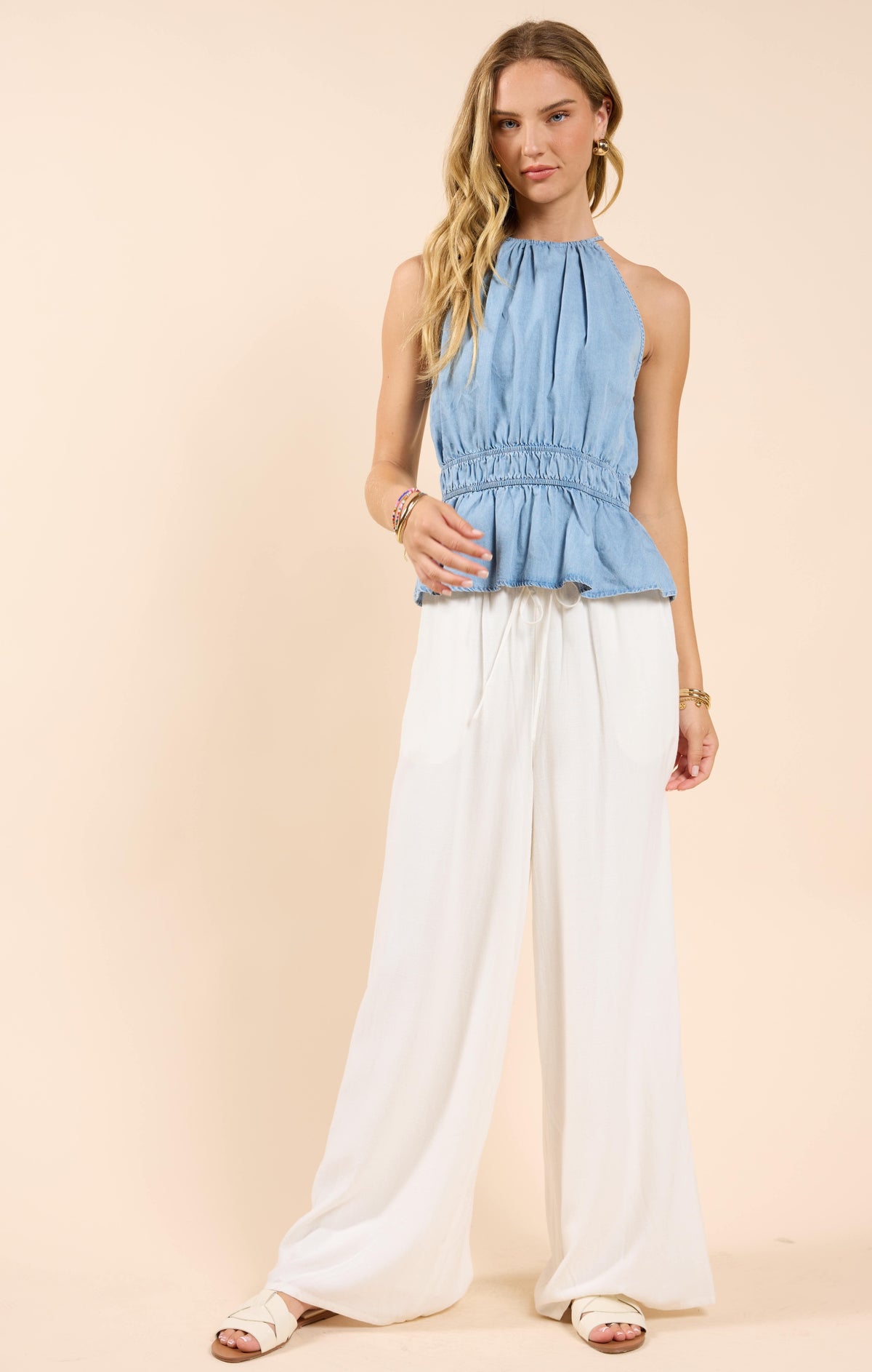 Sadie &amp; Sage Sugarloaf Elastic Waist Pants in White