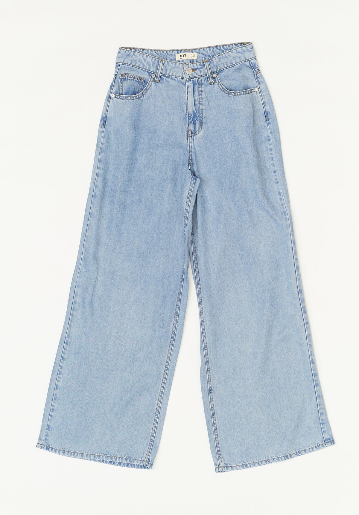 OAT Mid Rise Wide Palazzo Pant in Evan Light Wash