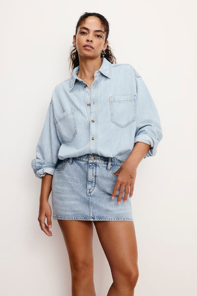 good american denim dress Shirt A-Line Corset Dresses Embroidered tee_dress and spandex Size:46R