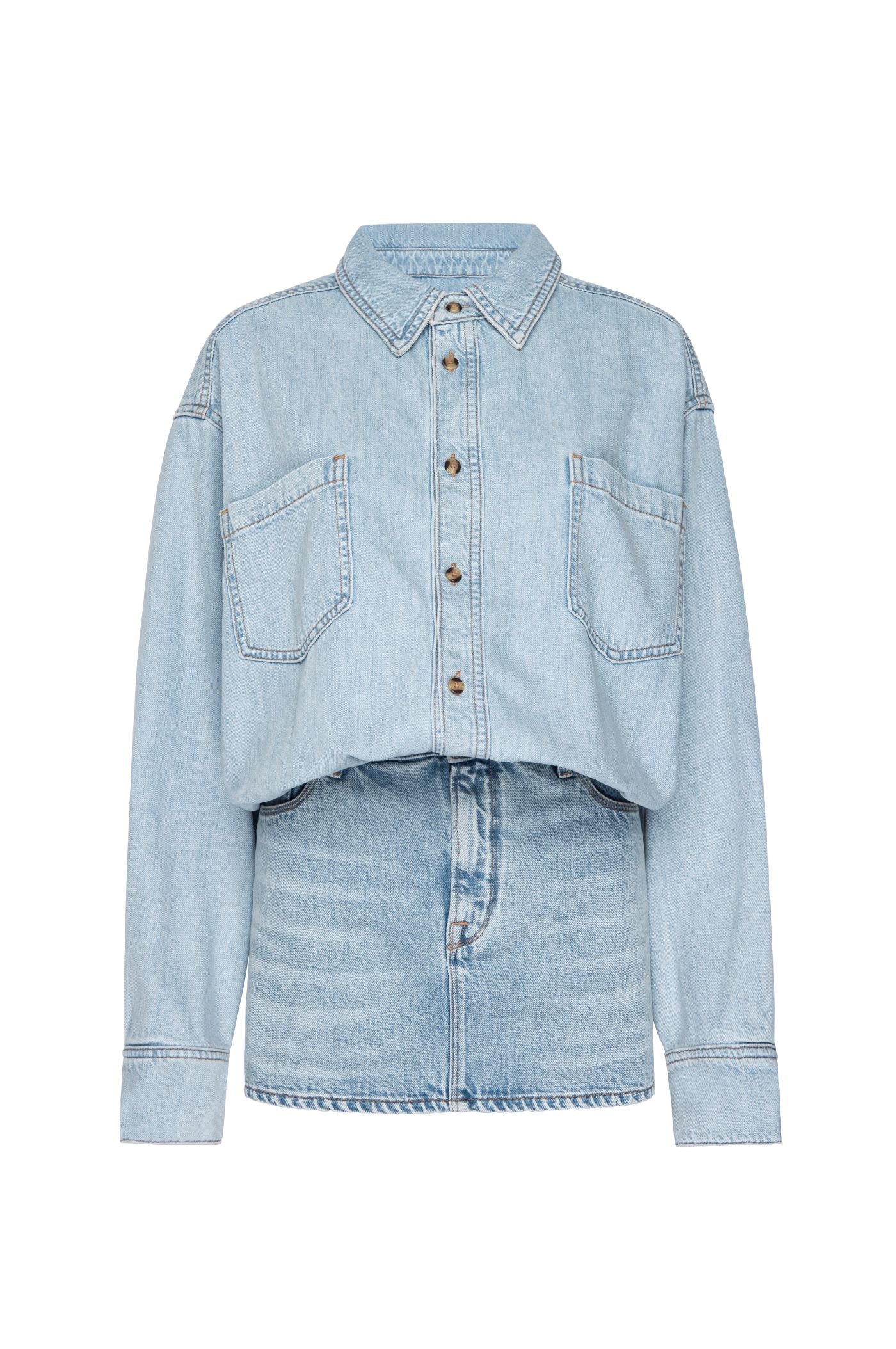 good american denim shirt dress Women's Barrel long Sleeve Shirt Mini Dress | Indigo, 82 Size 2XL