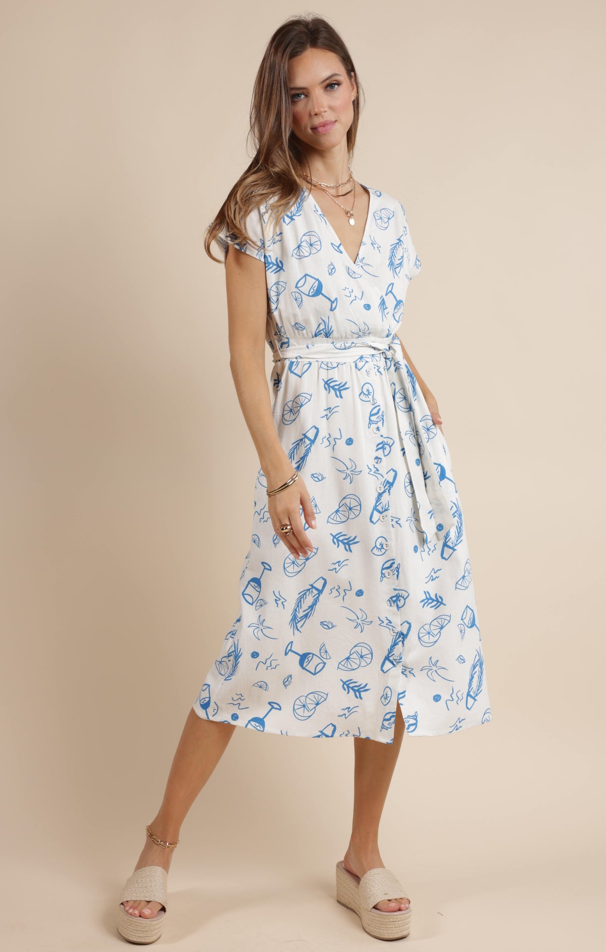 SAGE THE LABEL Citrus Splash Surplice Belted Midi Dress