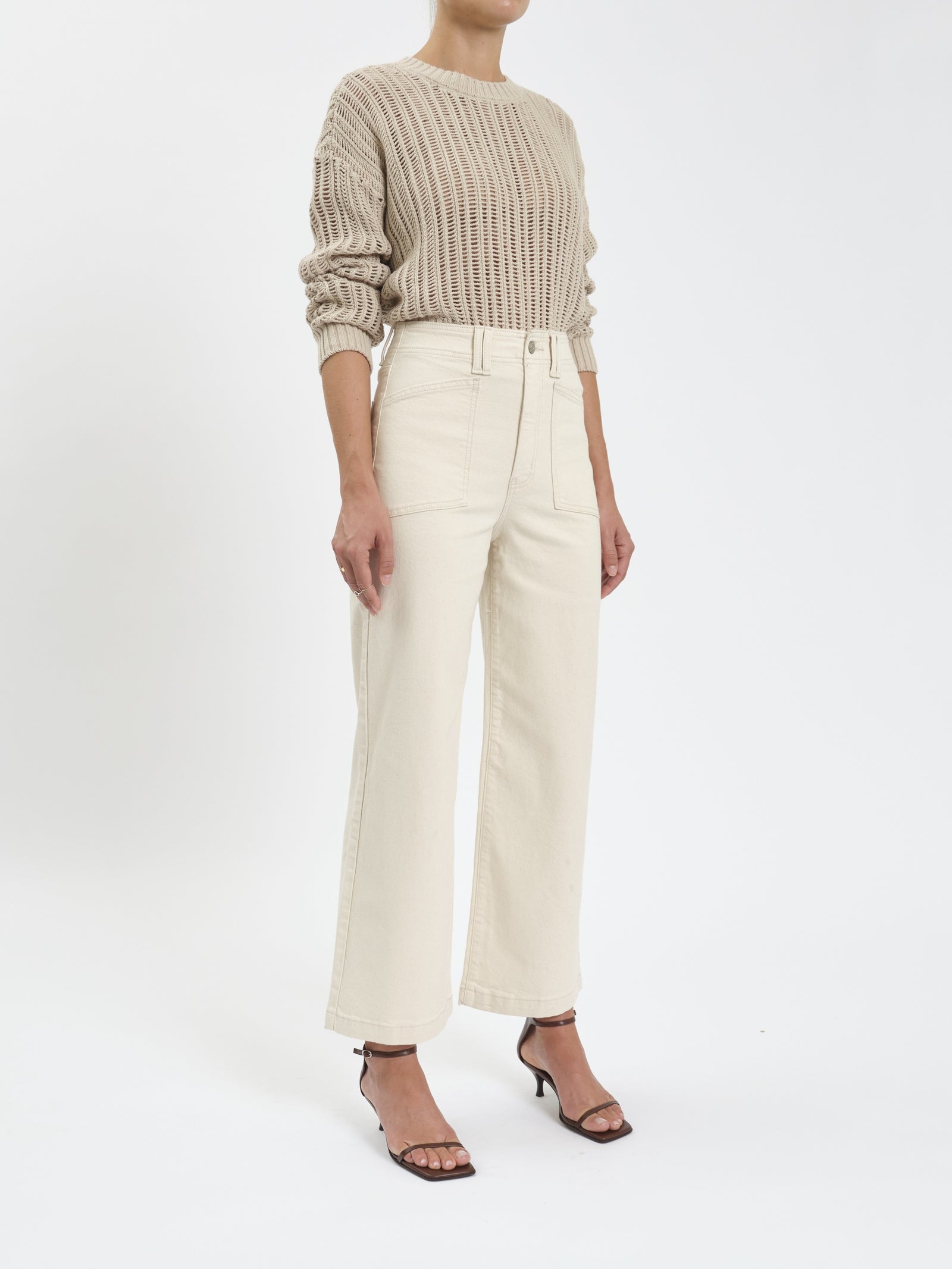 Daze Denim Valley Girl Wide Leg Jeans in Raw Cut Cream