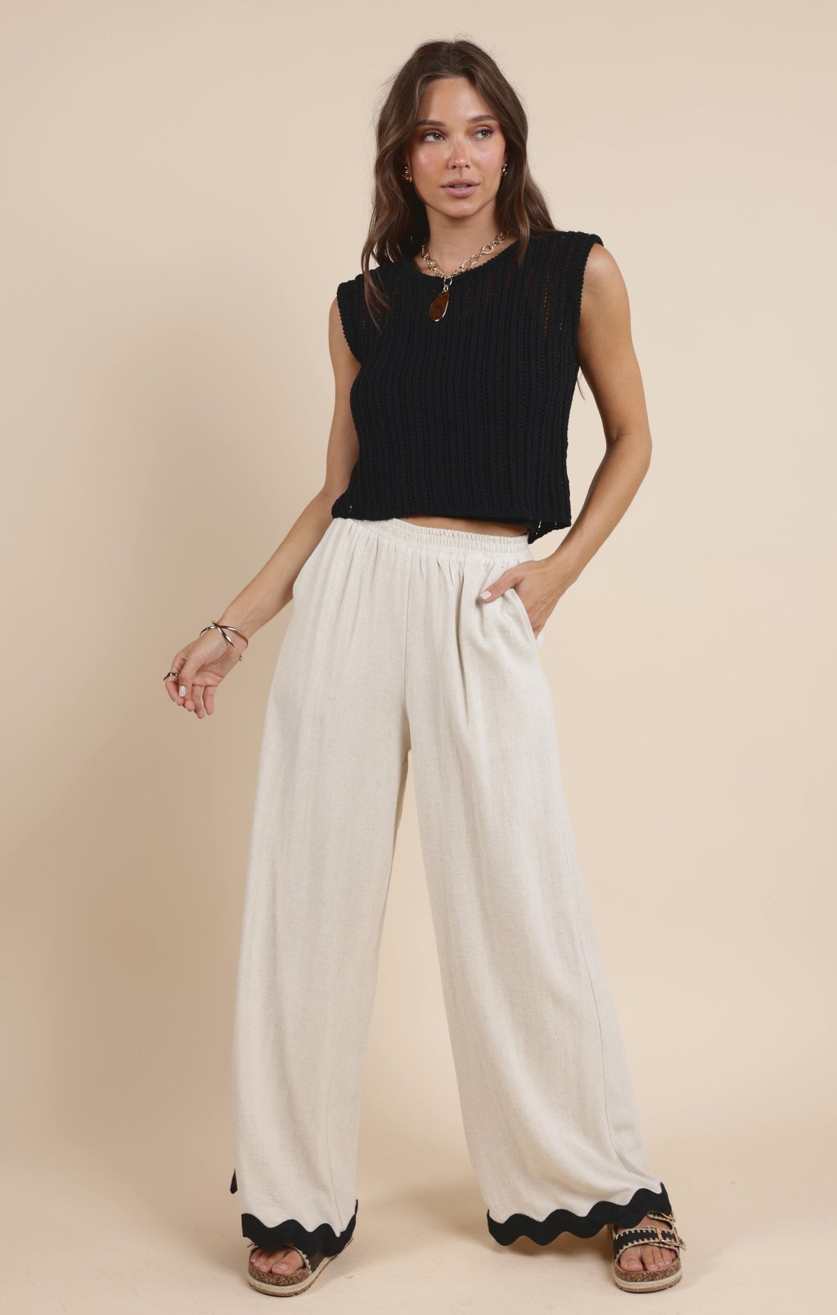 Sadie &amp; Sage Sugarloaf Wavy Trim Elastic Pant