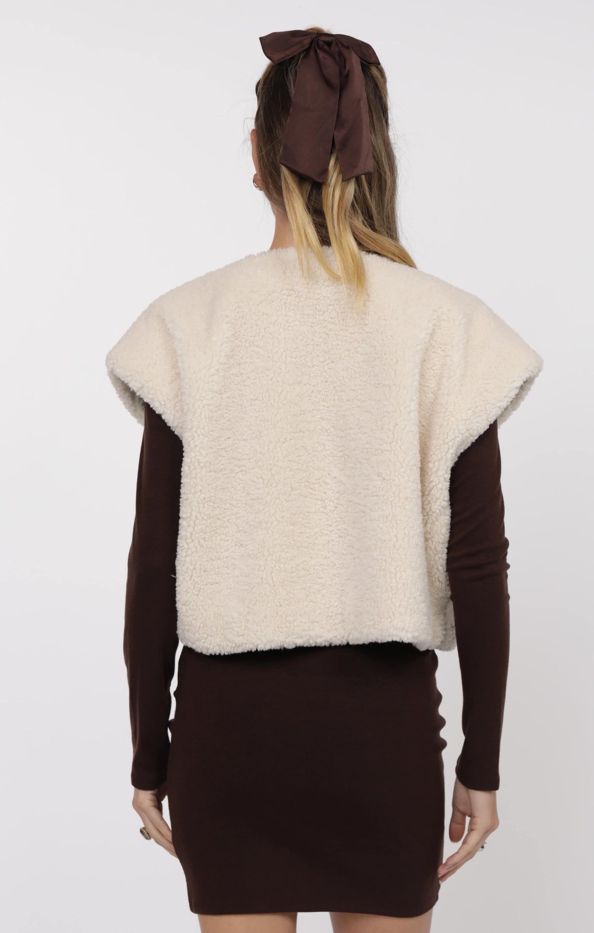 SAGE THE LABEL Elsa Faux Shearling Wide Shoulder Vest