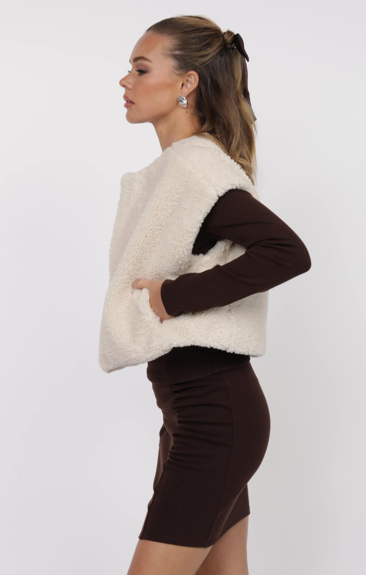 SAGE THE LABEL Elsa Faux Shearling Wide Shoulder Vest