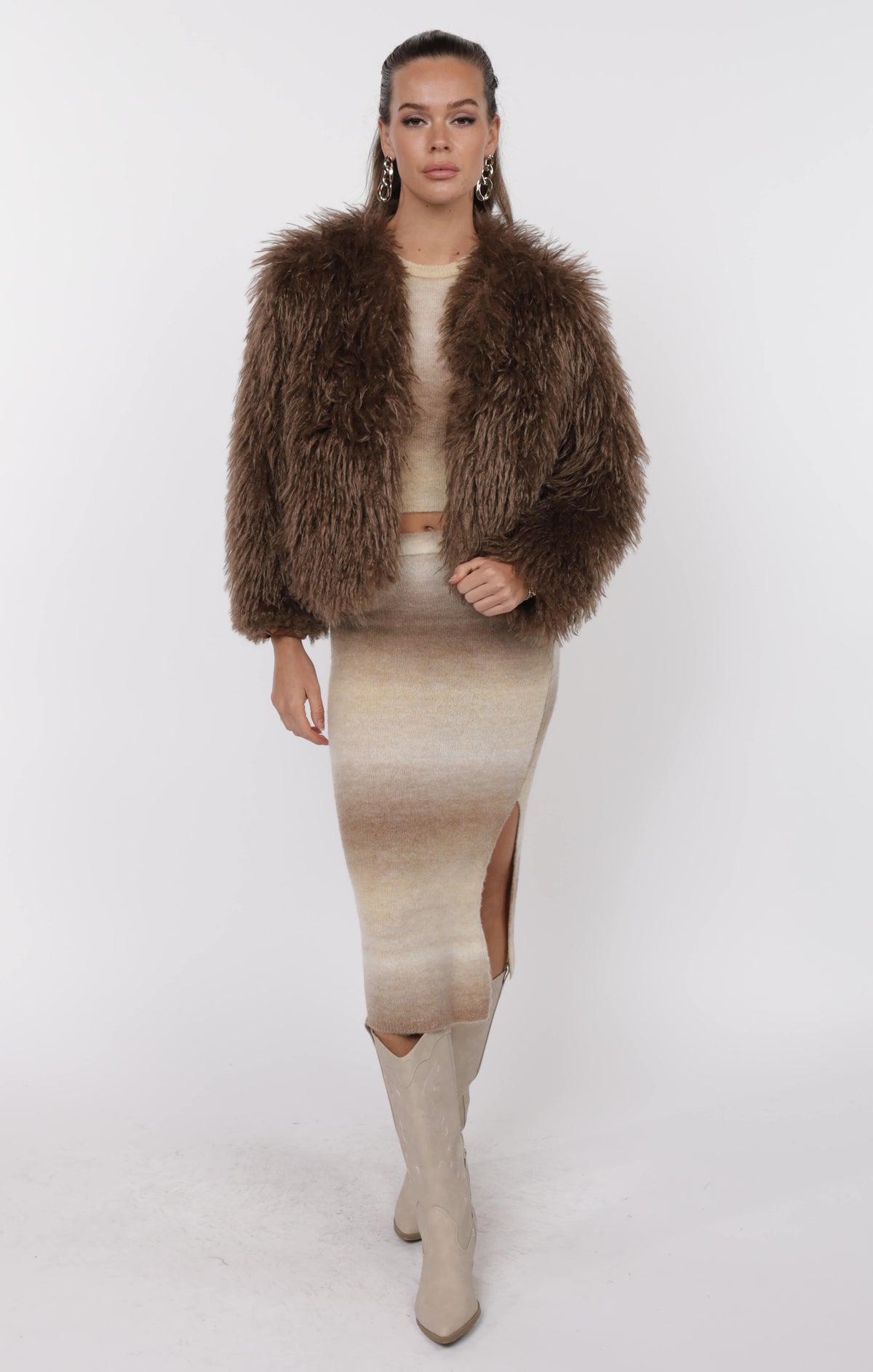 SAGE THE LABEL Deep Woods Cropped Vegan  Fur Jacket
