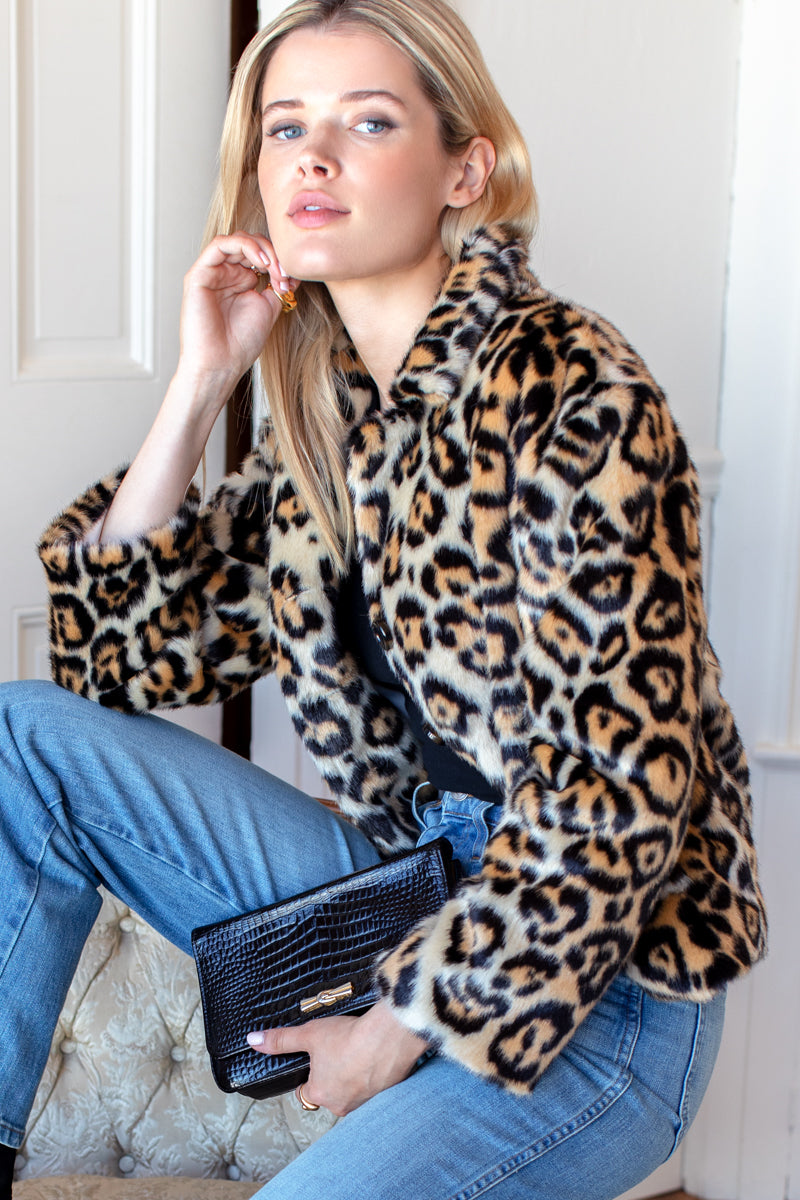EMERSON FRY Short 60s Coat Leopard Fur