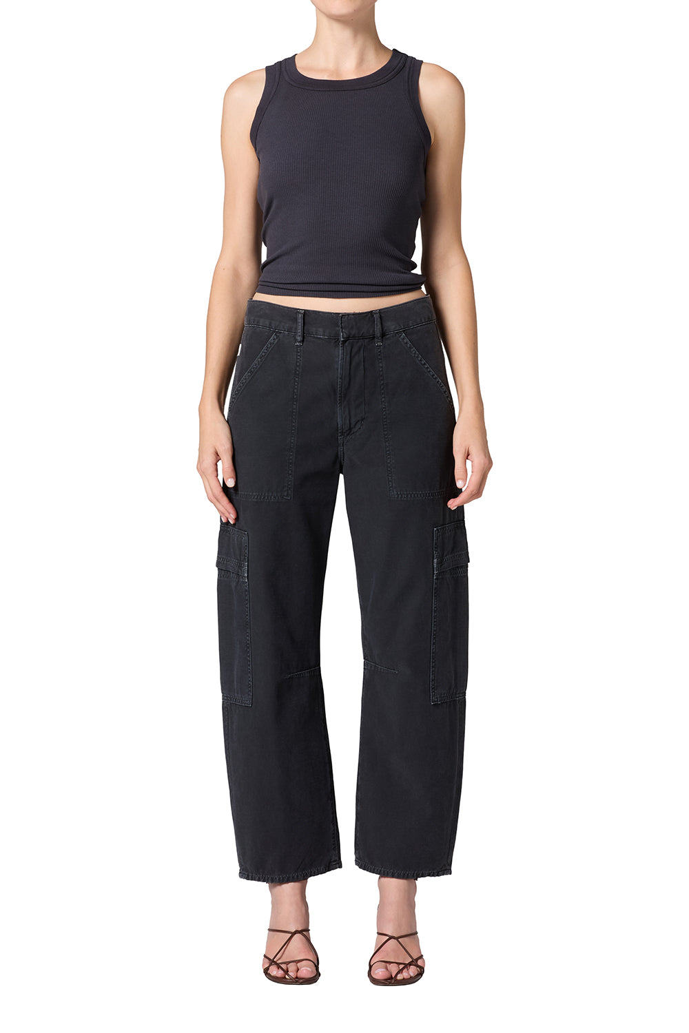 Citizens of Humanity Marcelle Low Slung Cargo in Sateen Washed Black