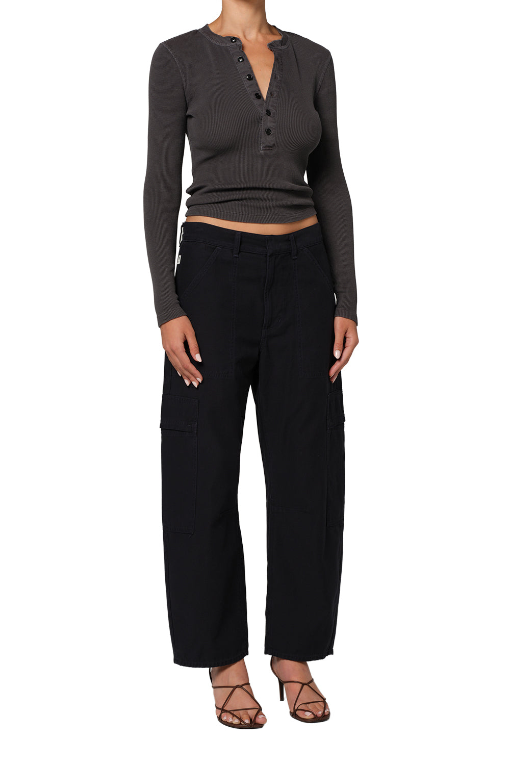 Citizens of Humanity Marcelle Low Slung Cargo in Sateen Washed Black