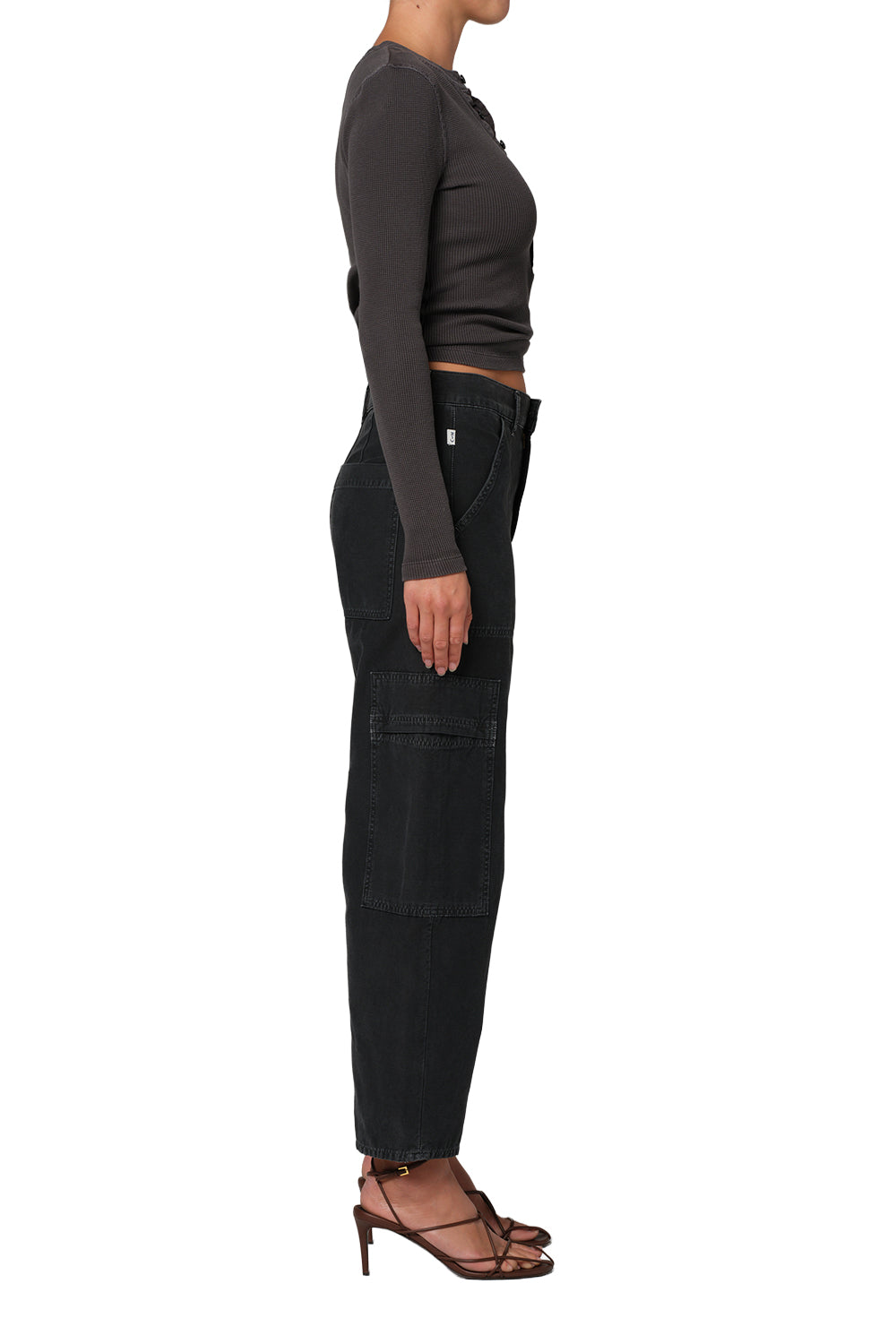 Citizens of Humanity Marcelle Low Slung Cargo in Sateen Washed Black