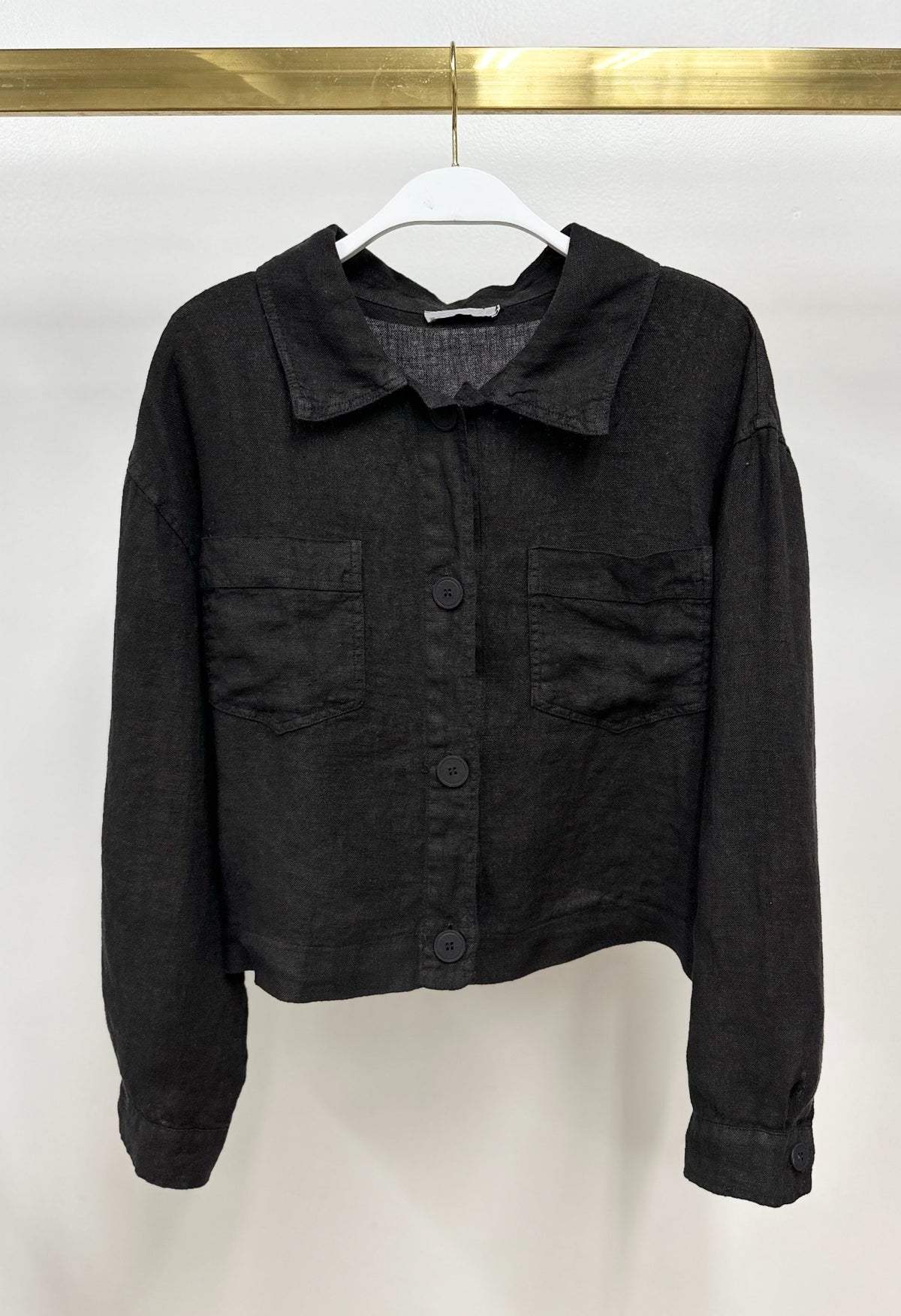 NYLAND Mefus Linen Cropped Shirt Jacket Black