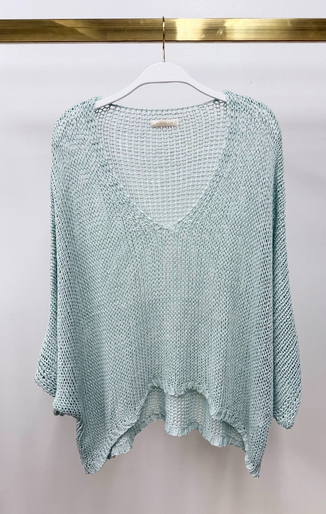 NYLAND Deimante V-Neck Batwing Crochet Top Aquamarine