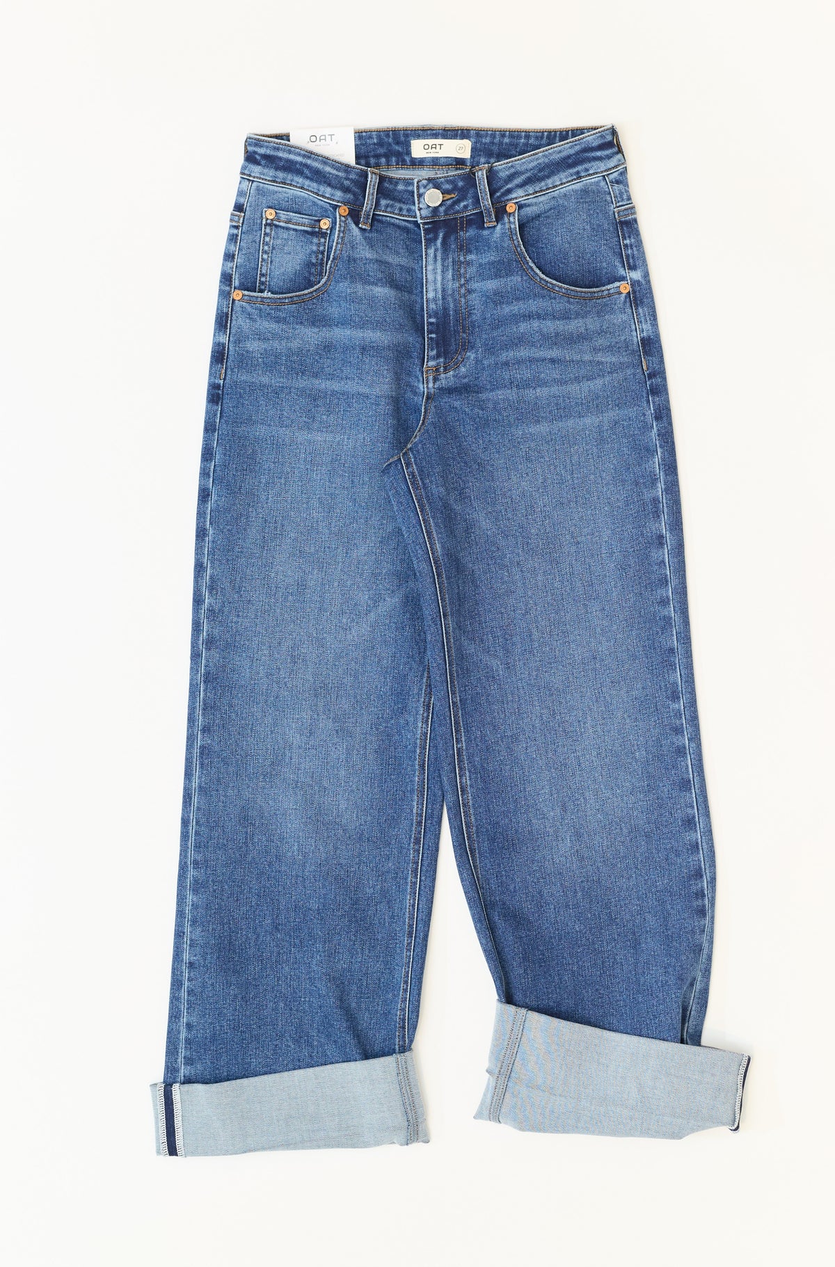 OAT High Rise Cuffed Wide Leg Jeans in Luna Dark Wash