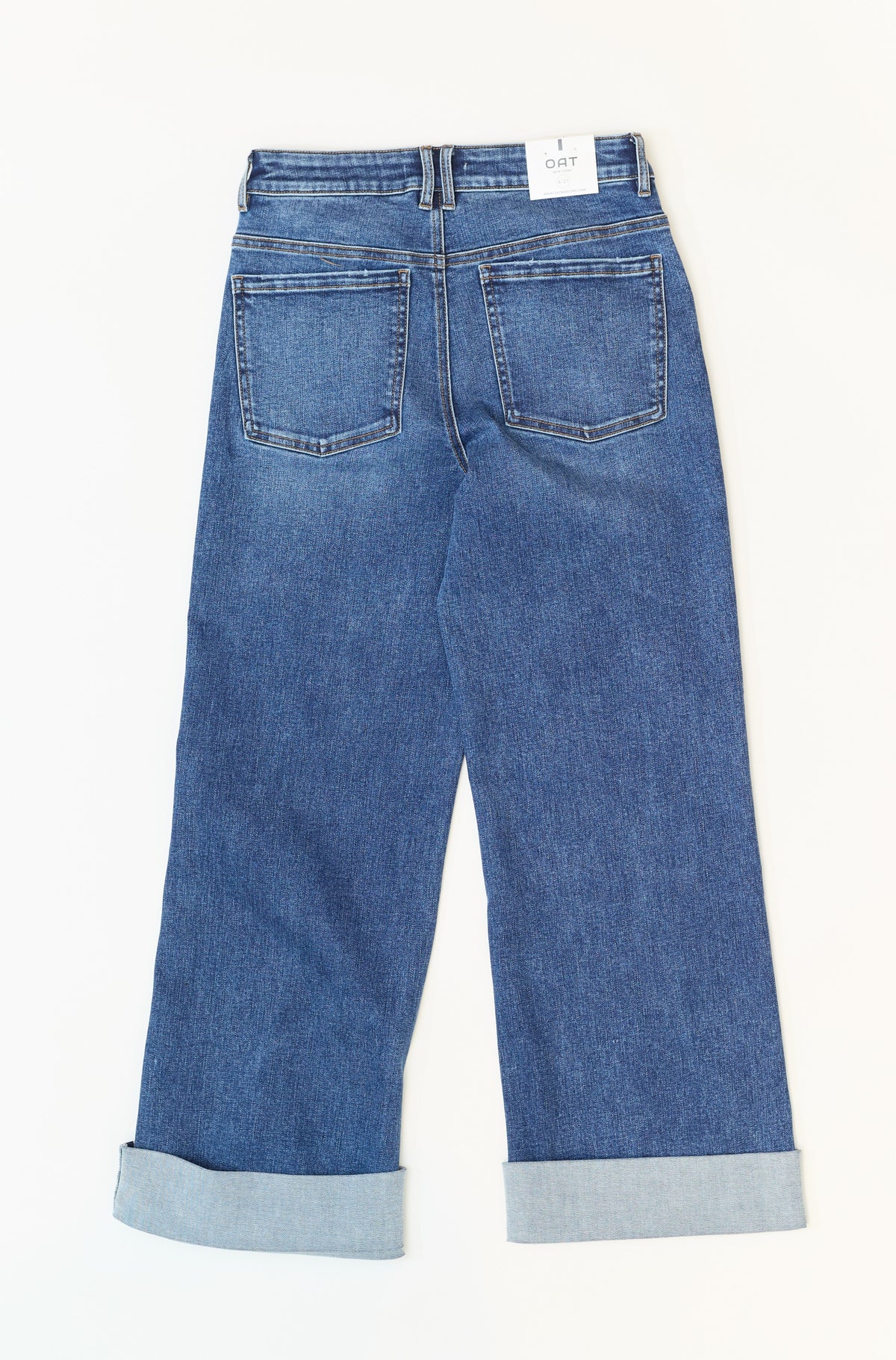 OAT High Rise Cuffed Wide Leg Jeans in Luna Dark Wash