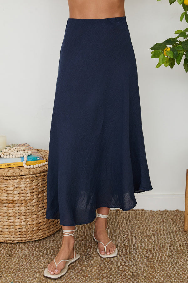 NYLAND Nicandra Crinkle Linen Midi Skirt - Adorn