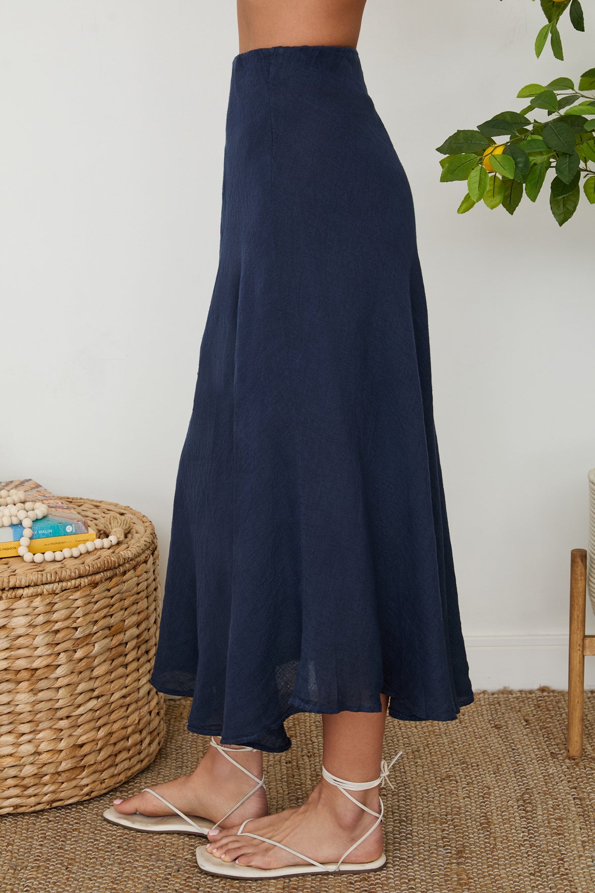 NYLAND Nicandra Crinkle Linen Midi Skirt
