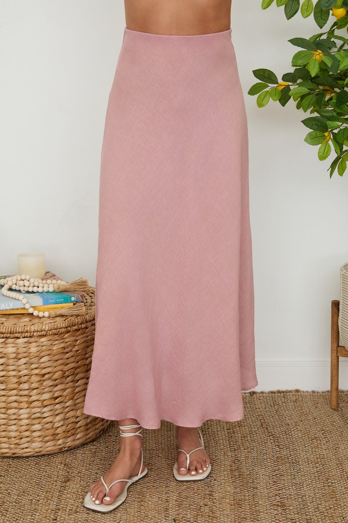 NYLAND Nicandra Crinkle Linen Midi Skirt