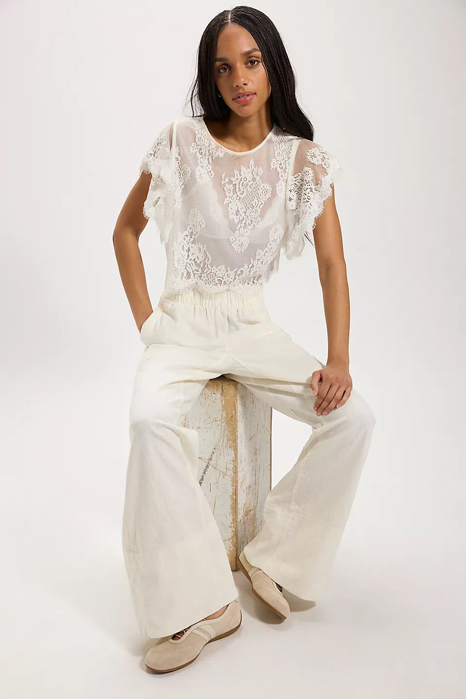 Free People Days End Linen Pull On in Ivory