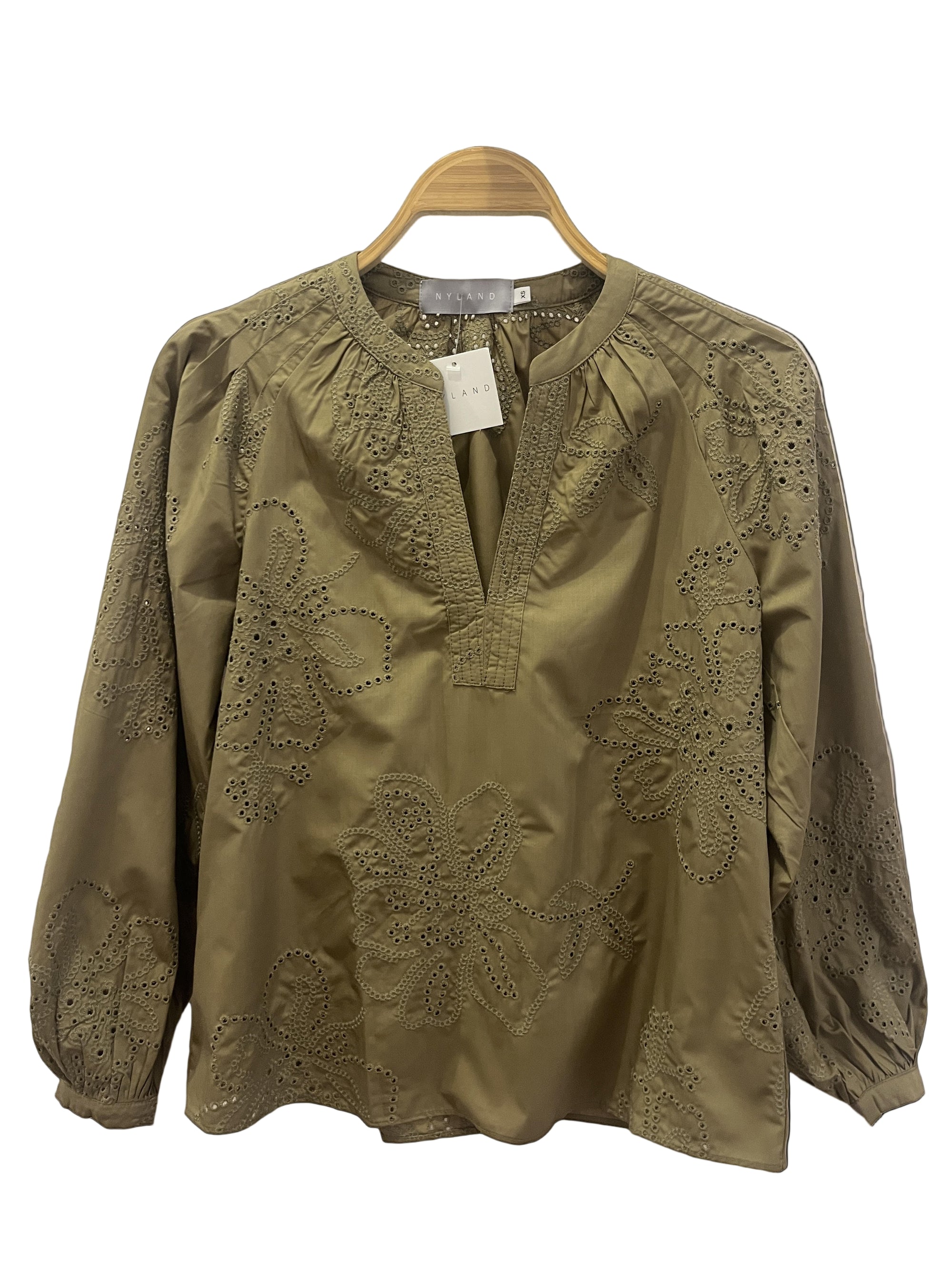 NYLAND Eponine Split Neck Blouse w/ Pleats