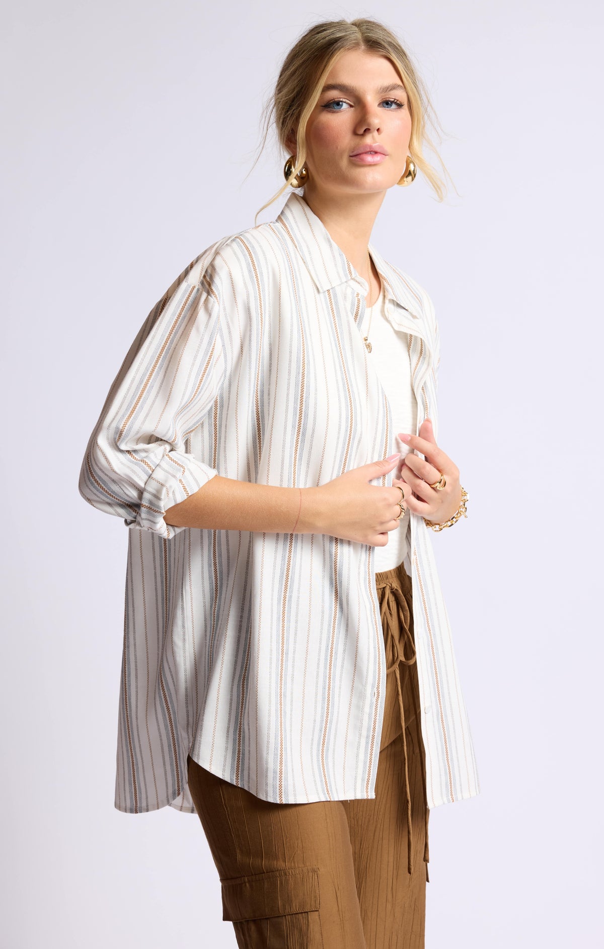 SAGE THE LABEL Nopales Striped Hi-Lo Shirt