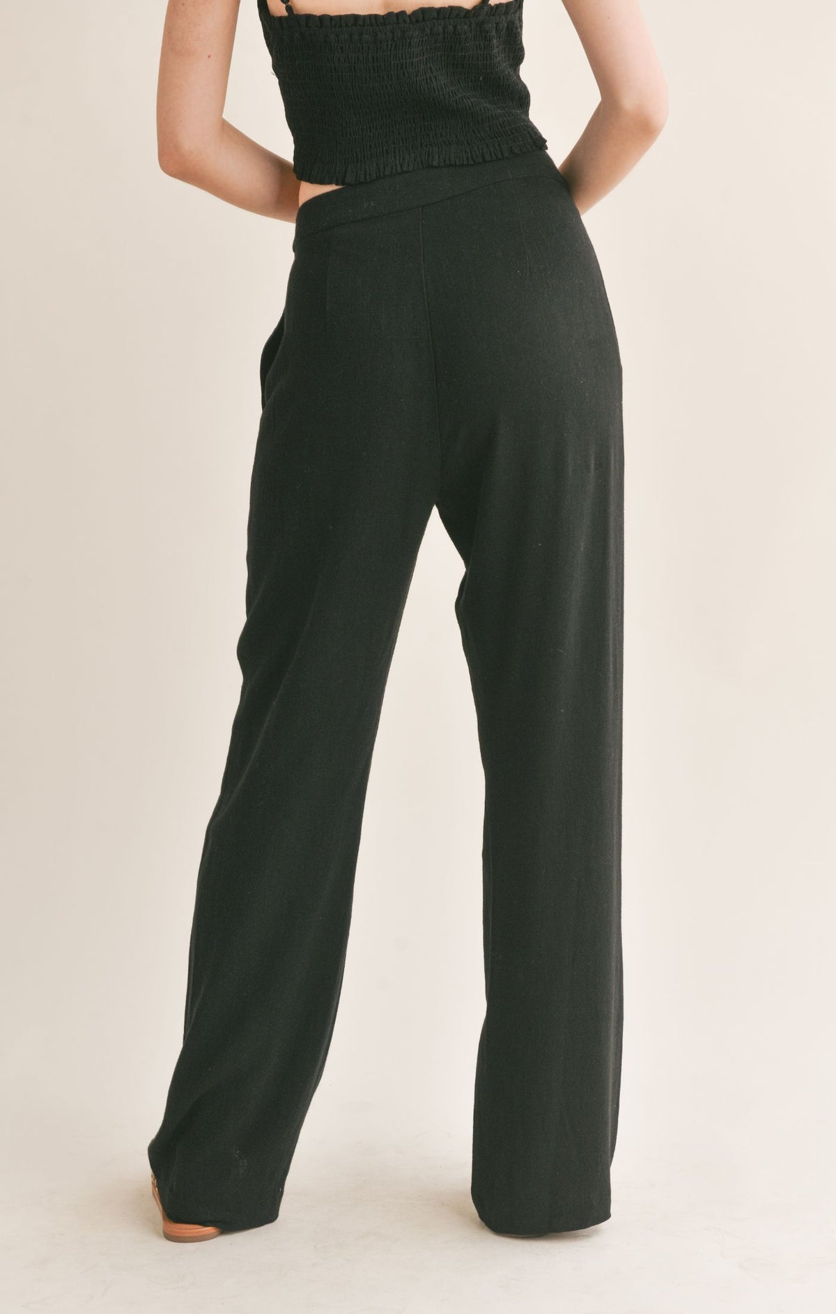 SAGE THE LABEL At Ease Linen Blend Pleated Trouser Black