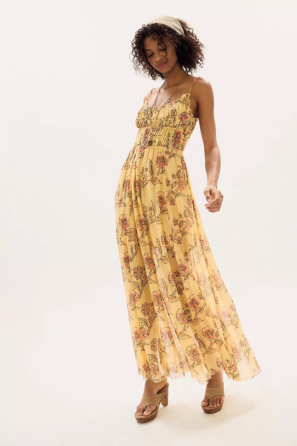 Free People FP One Ciella Printed Maxi Dress in Vanilla Custard
