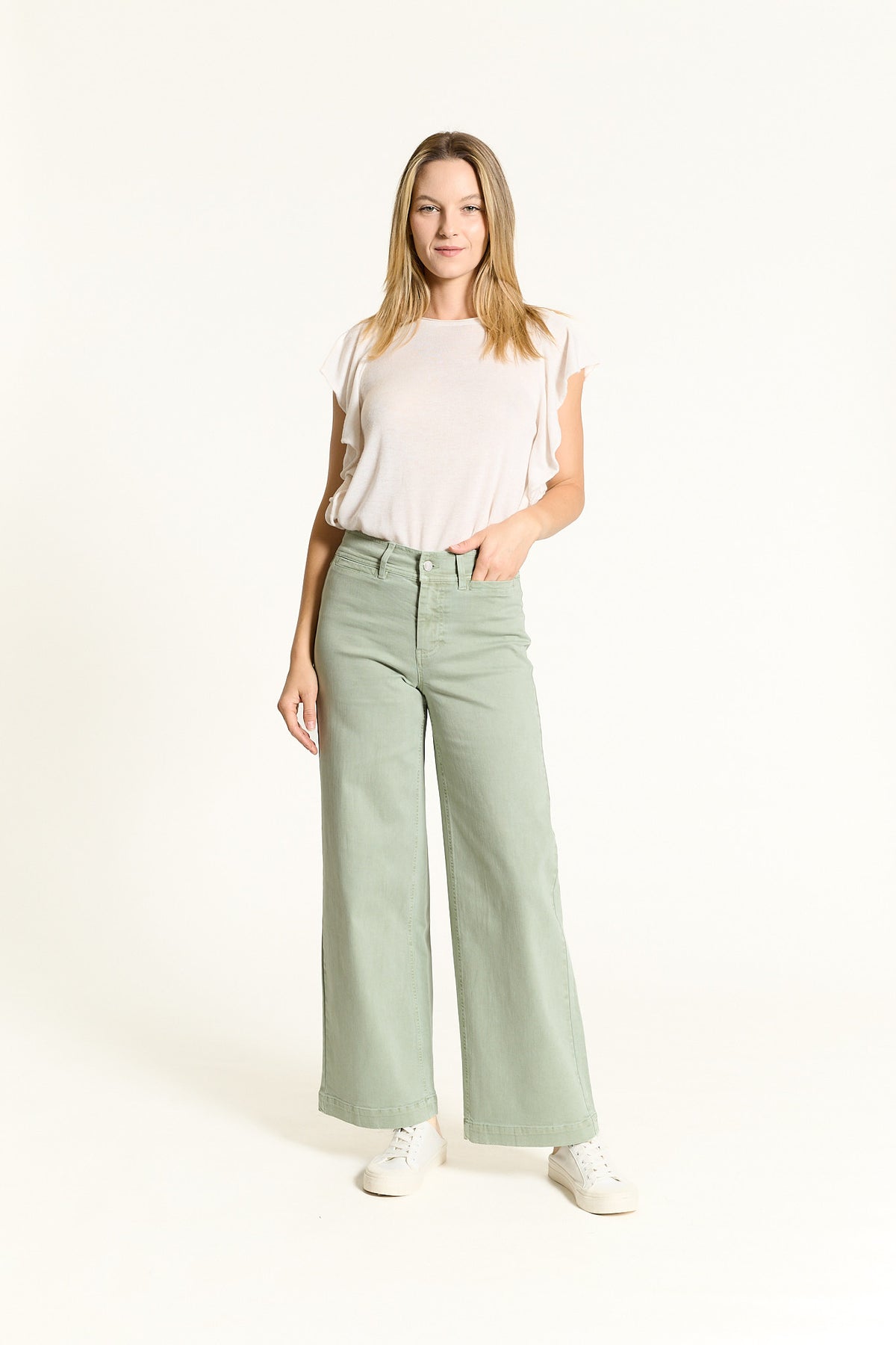 OAT High Rise Wide Leg Jeans in Iceberg Green