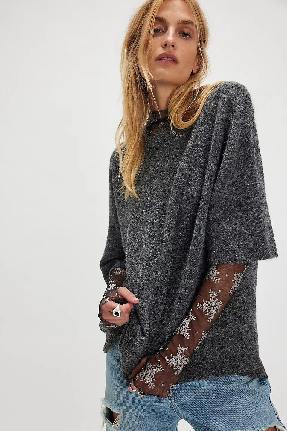 Free People Margo Sweater Tee Charcoal Heather