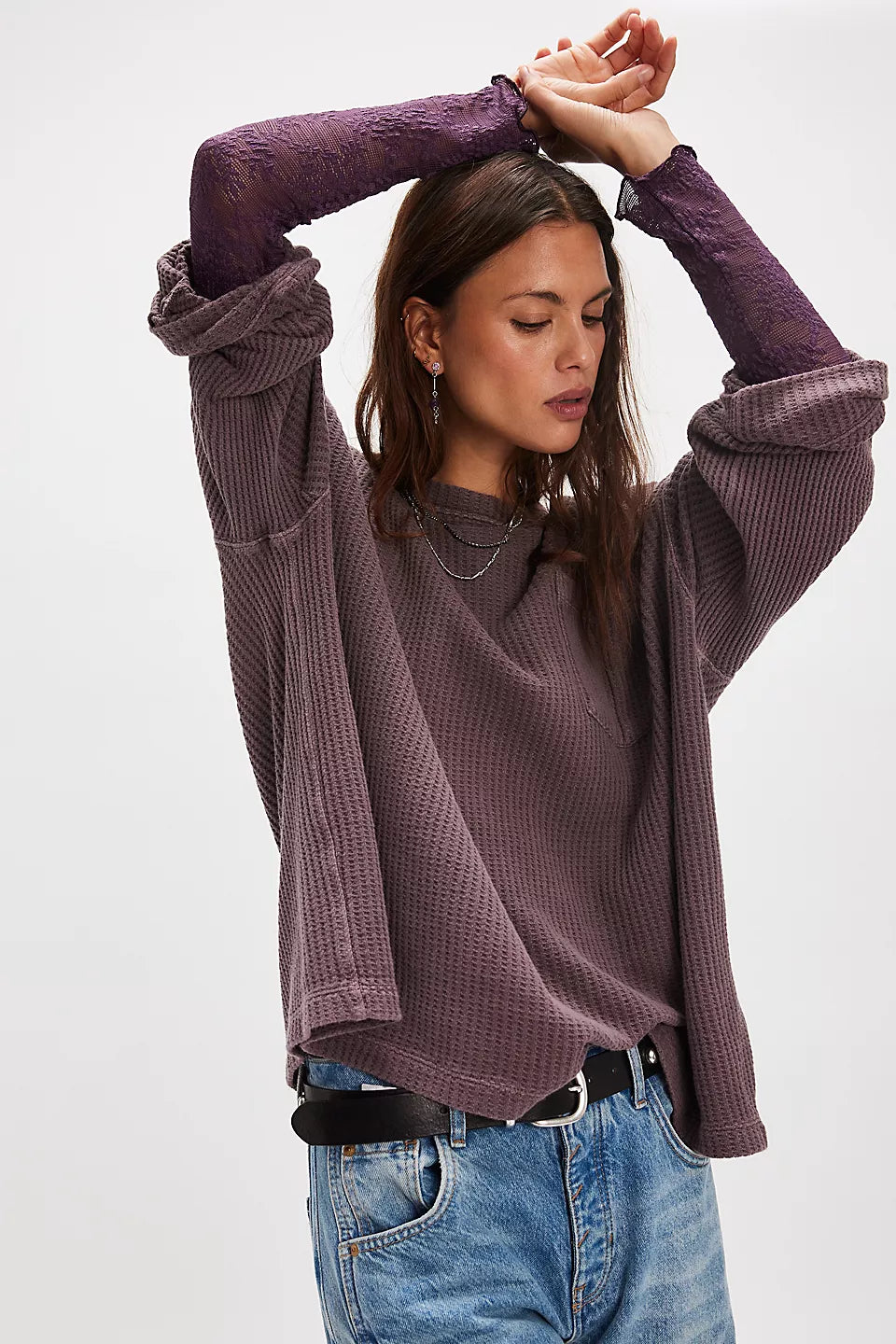 Free People Dawson Pocket Thermal Chocolate Grape