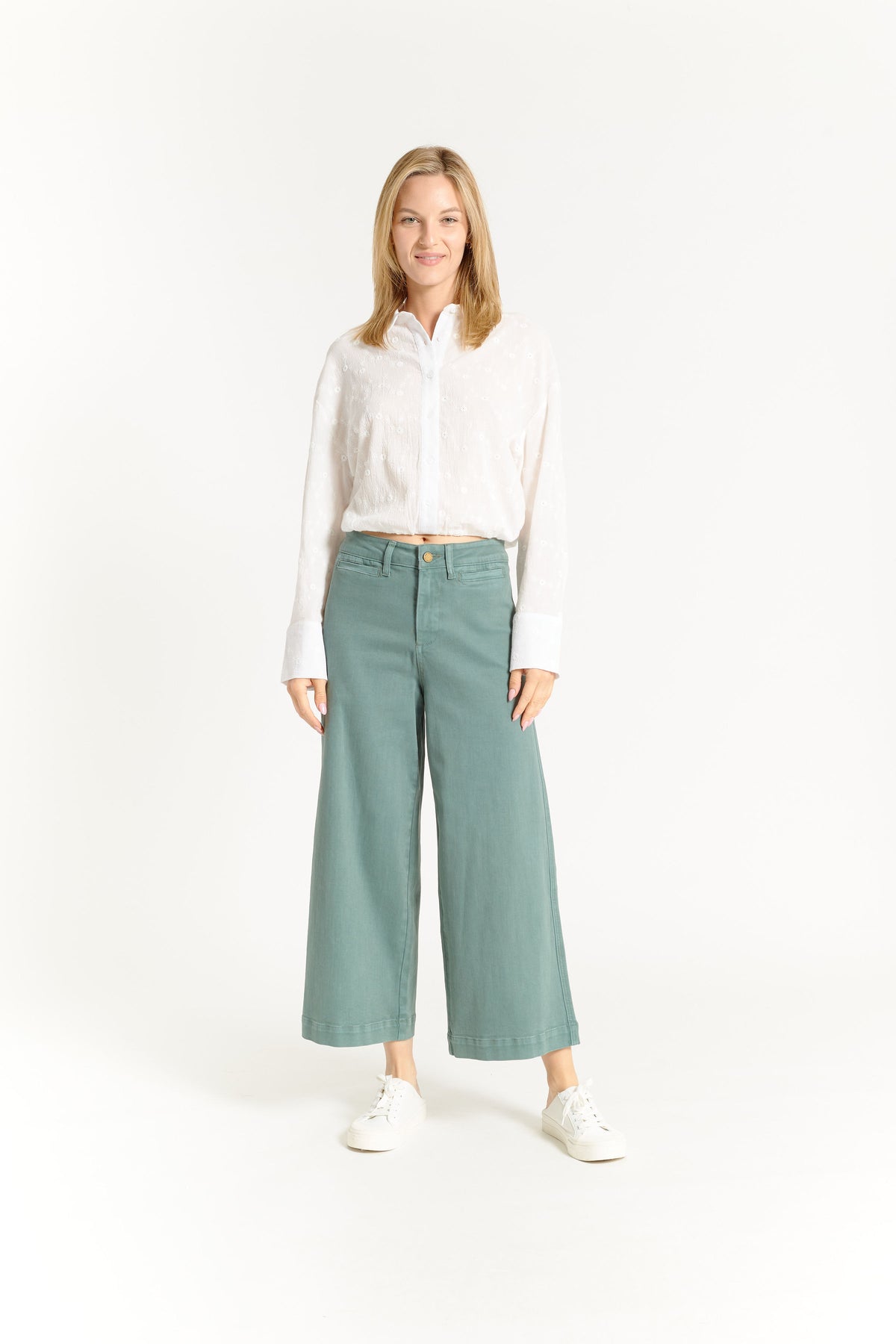 OAT High Rise Wide Leg Crop Jean in Sage Leaf