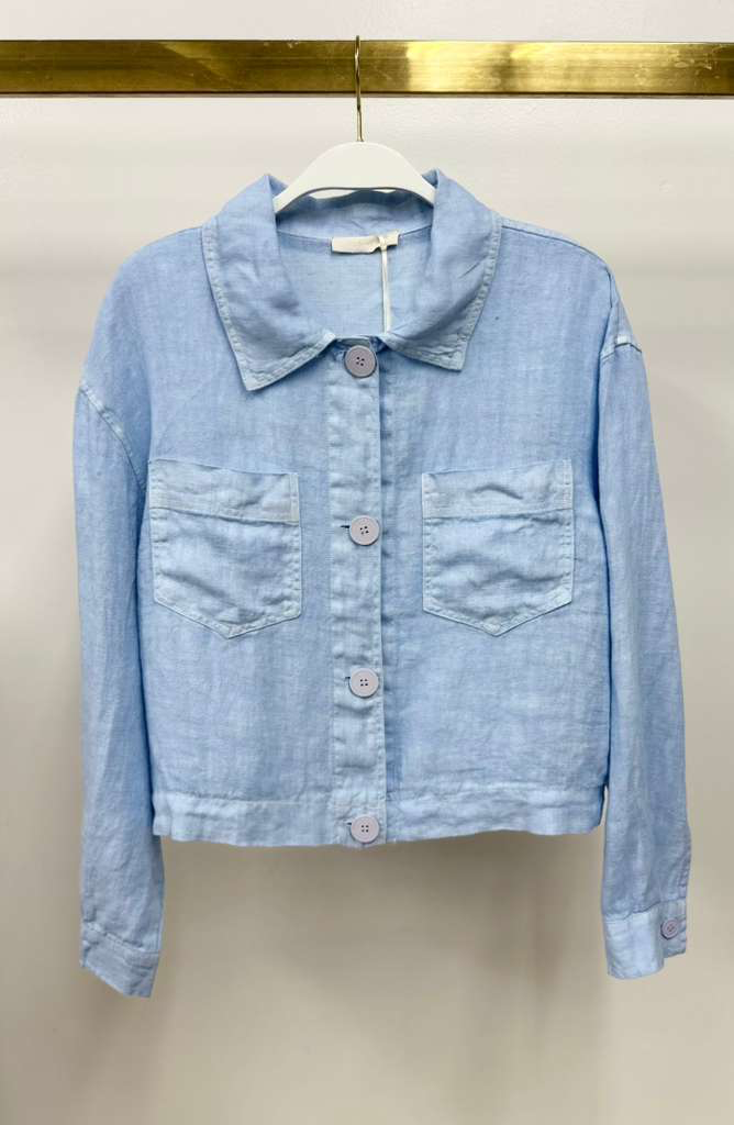 NYLAND Mefus Linen Cropped Shirt Jacket Sky Blue