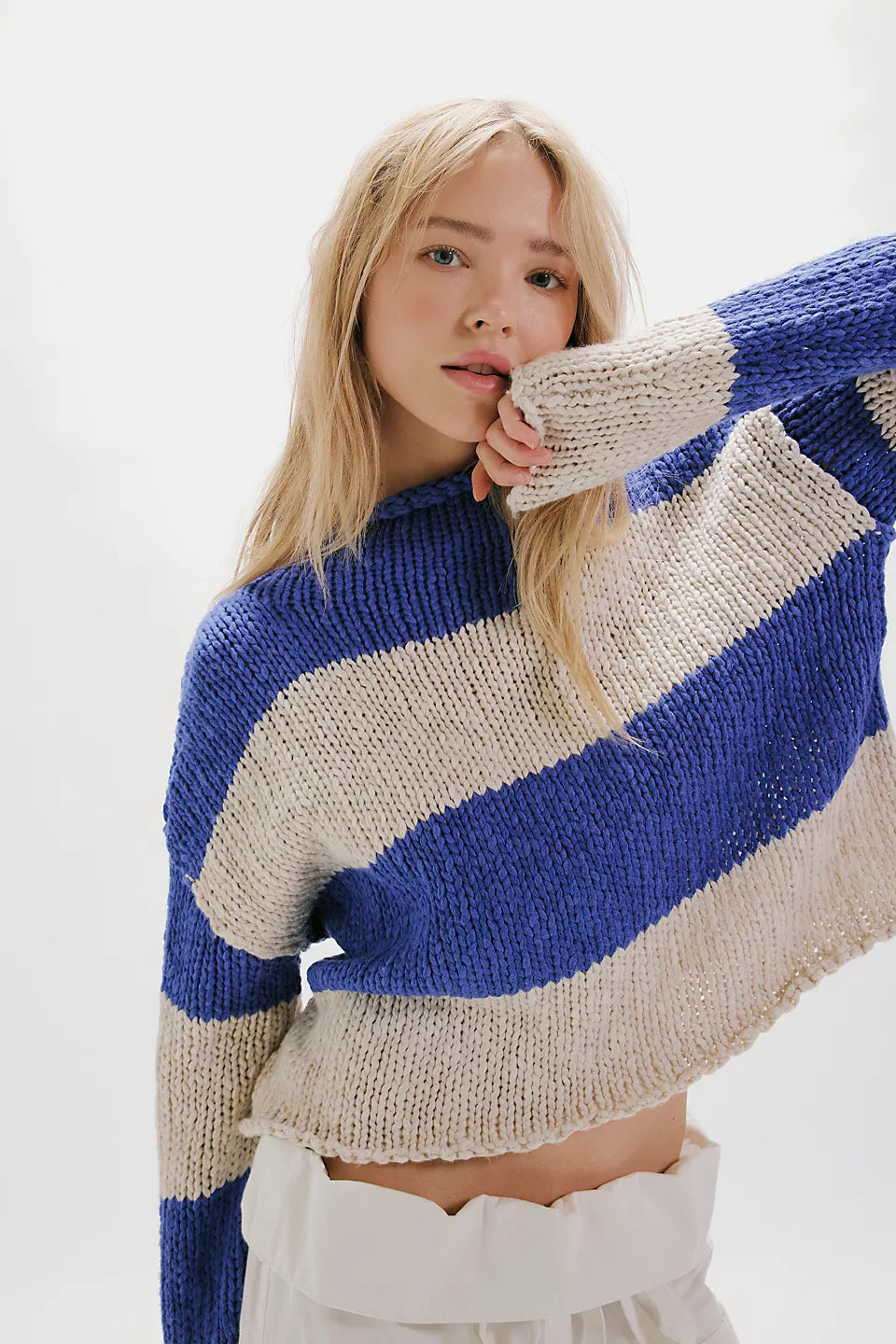 Free People Opal Rugby Stripe Sweater Cobalt