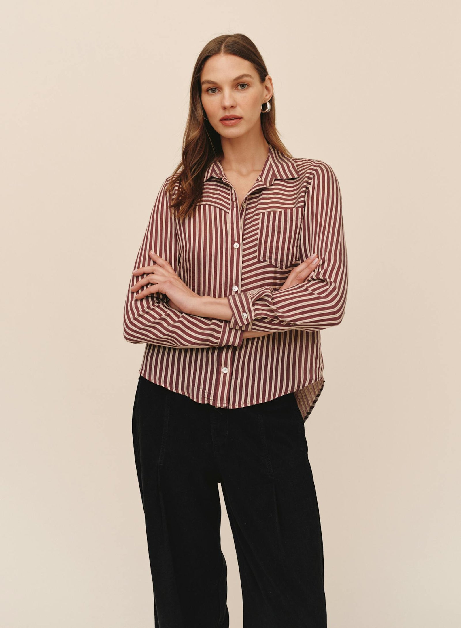Bella Dahl Seamed Button Down Shirt Plum