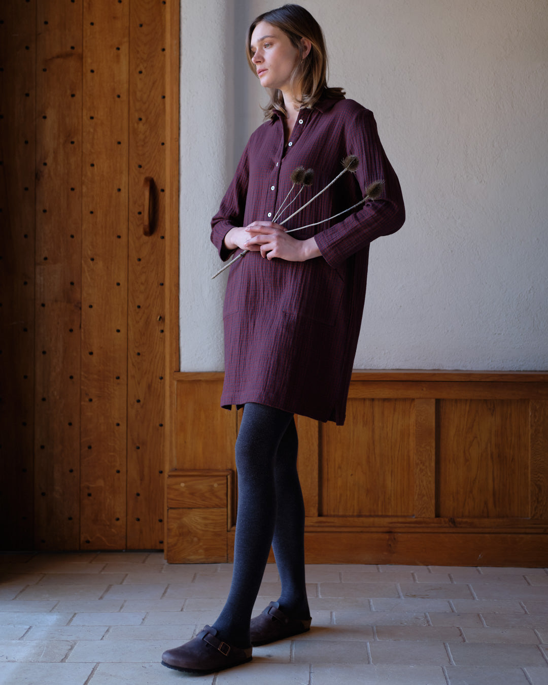 BIBICO Short Tara Shirt Dress in Little Check Rust