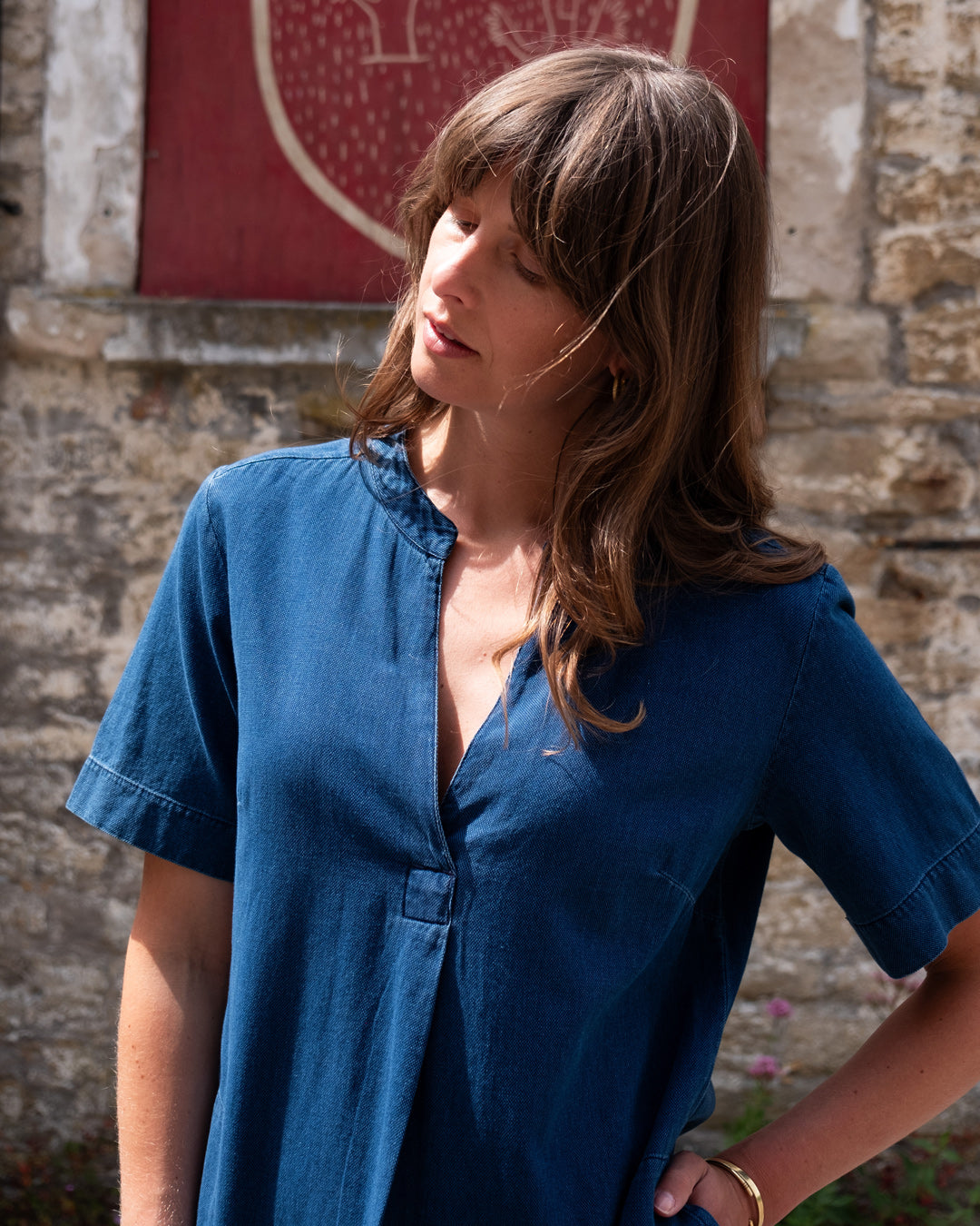 BIBICO Wren Pull on Dress in Cotton and Linen Stripe