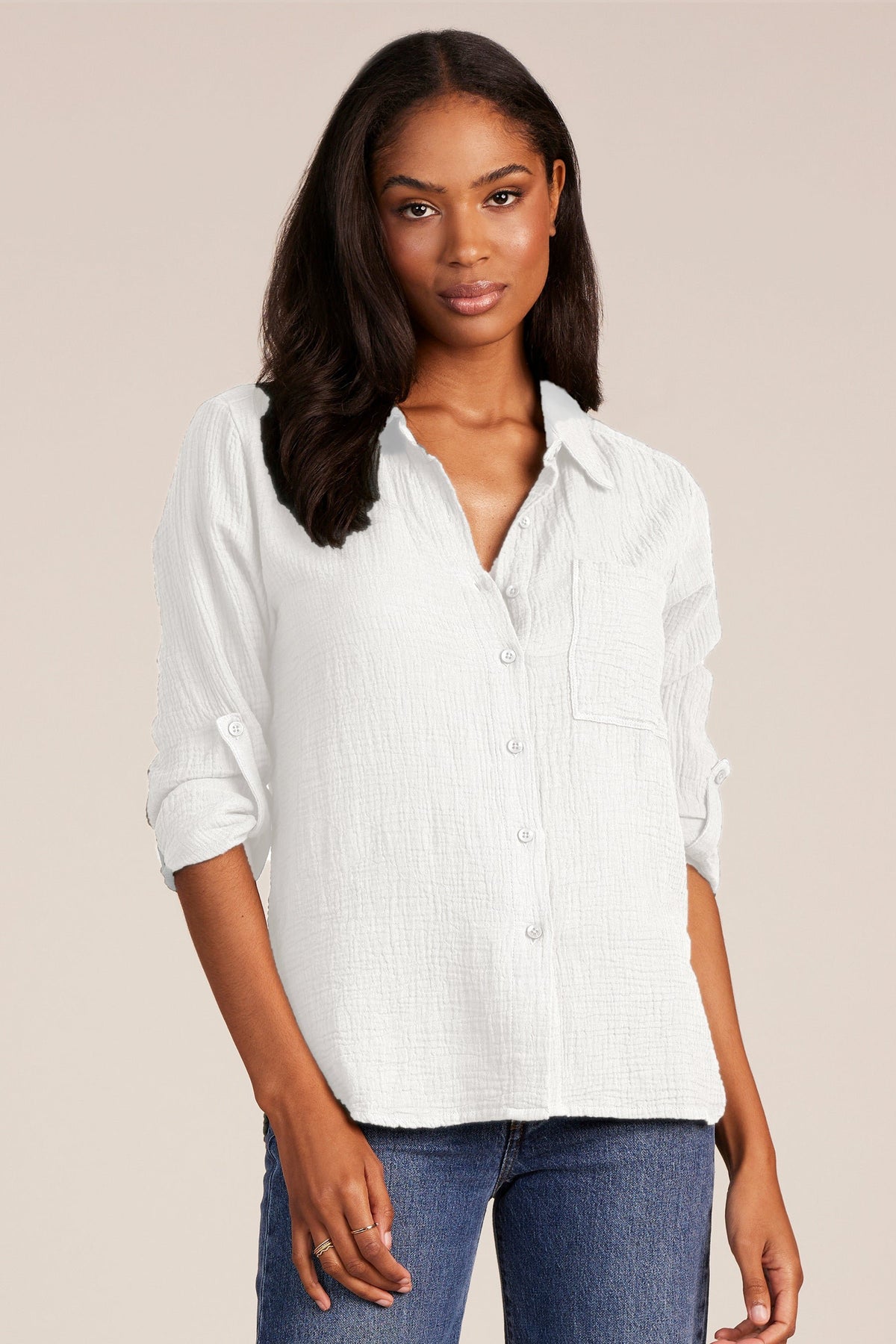 Bobi Tab Sleeve Button Front Shirt