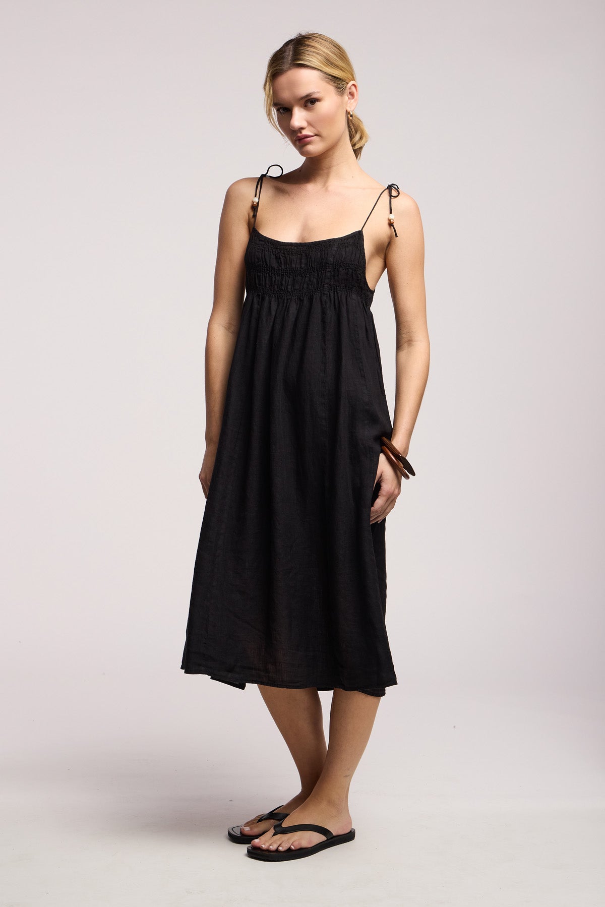 Velvet by Graham & Spencer Teresa Babydoll Linen Midi Dress