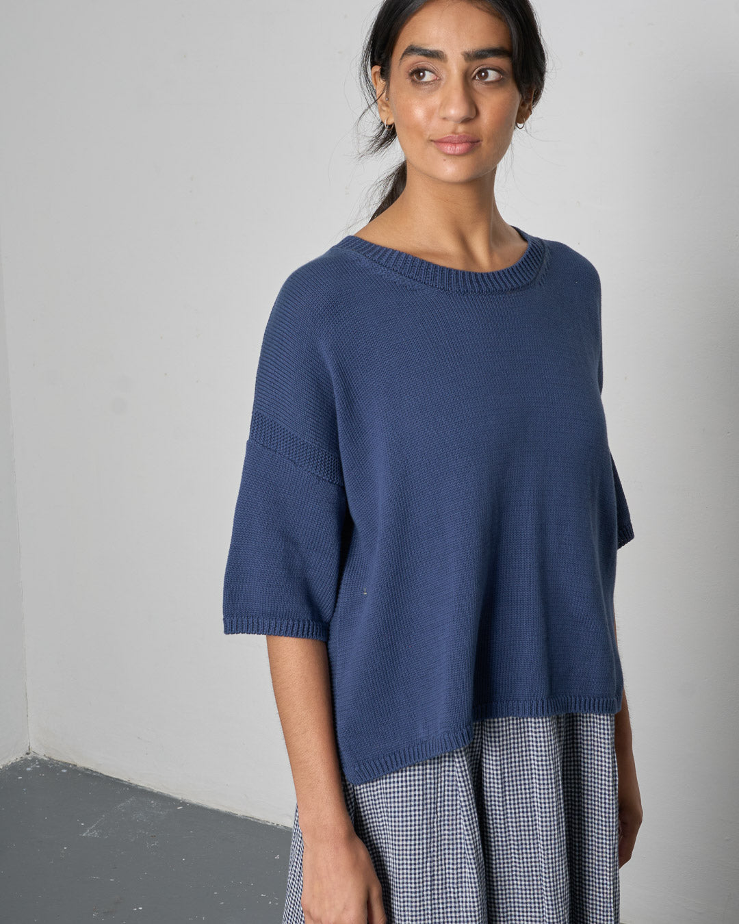 BIBICO Lisa Boxy Knitted Top in Navy