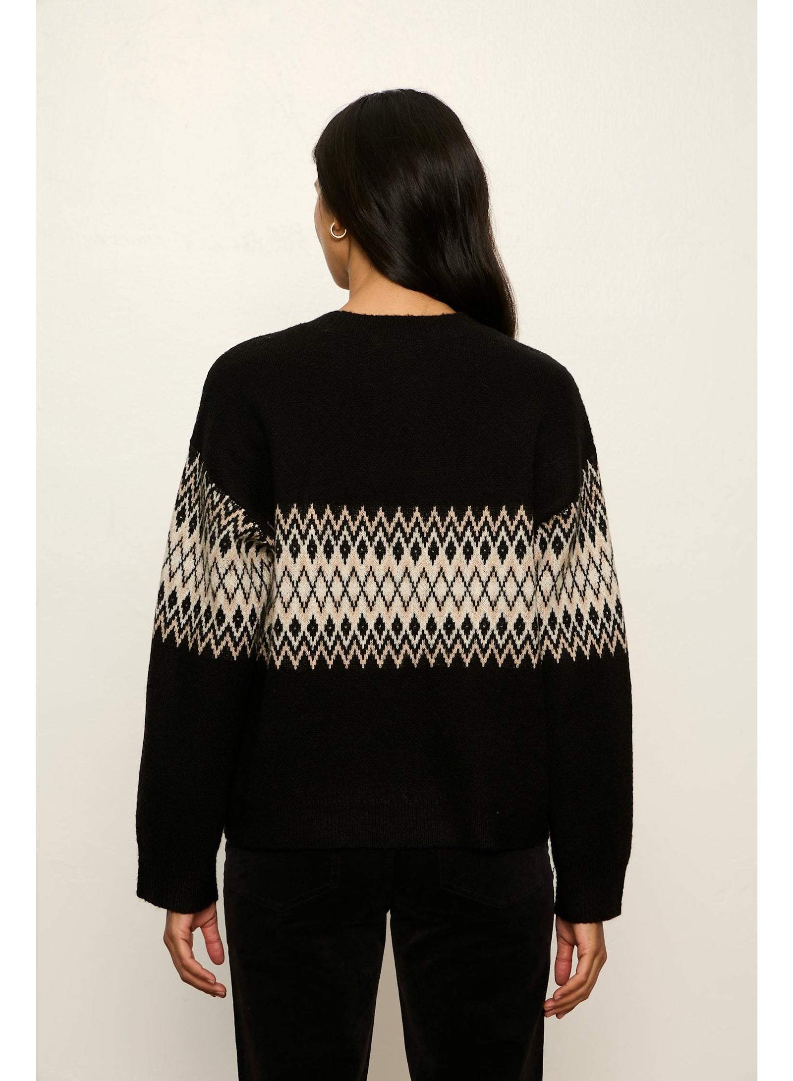 Sanctuary Argyle Crew Pullover in Black Argyle